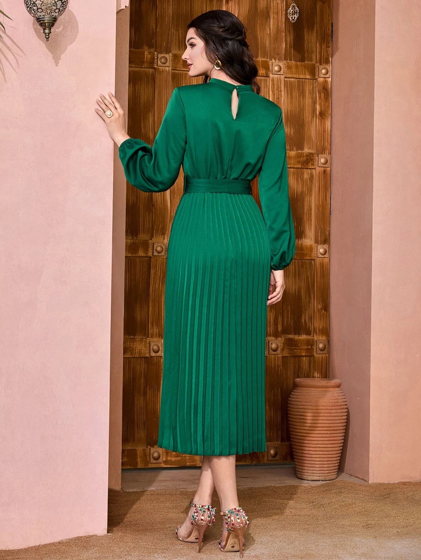 Mulvari Women'S Lantern Sleeve Pleated Dress