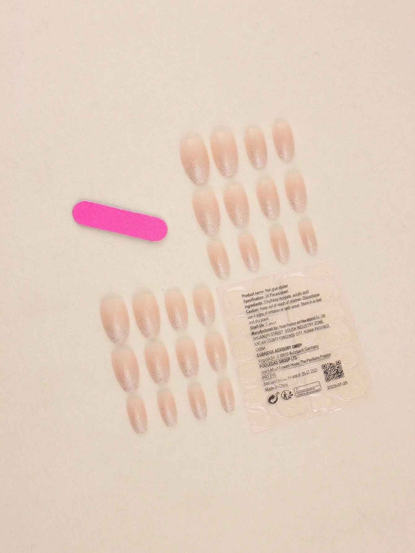 Instantly Elevate Your Style with 24Pcs Ballet Shape Short-Length Nude Color, Pearl-Luster, Glitter Nail Stickers (Japanese Style) + 1Pc Jelly Glue + 1Pc Nail File Suitable for Party, Dance, and Daily Wear