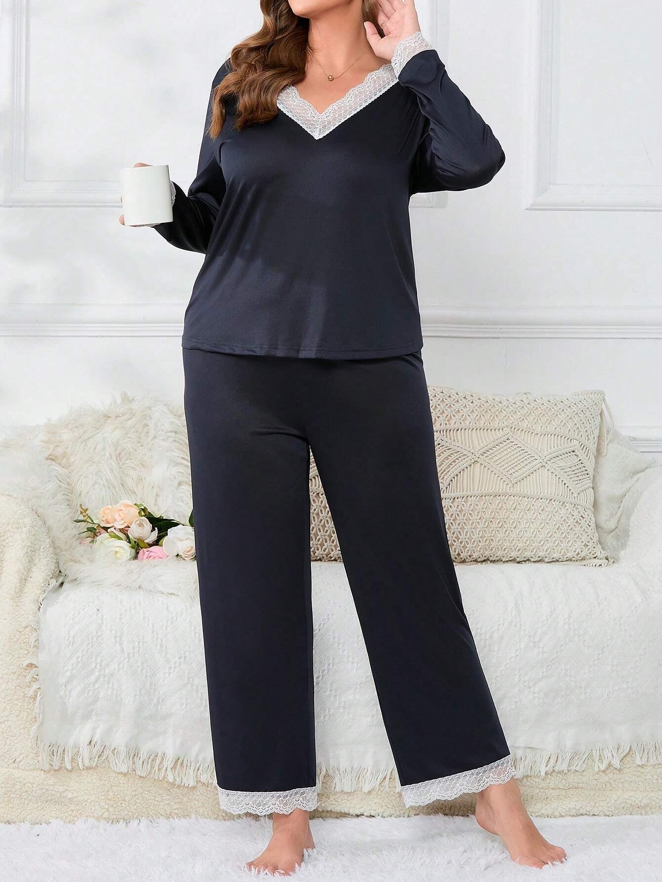 Plus Contrast Lace PJ Set
