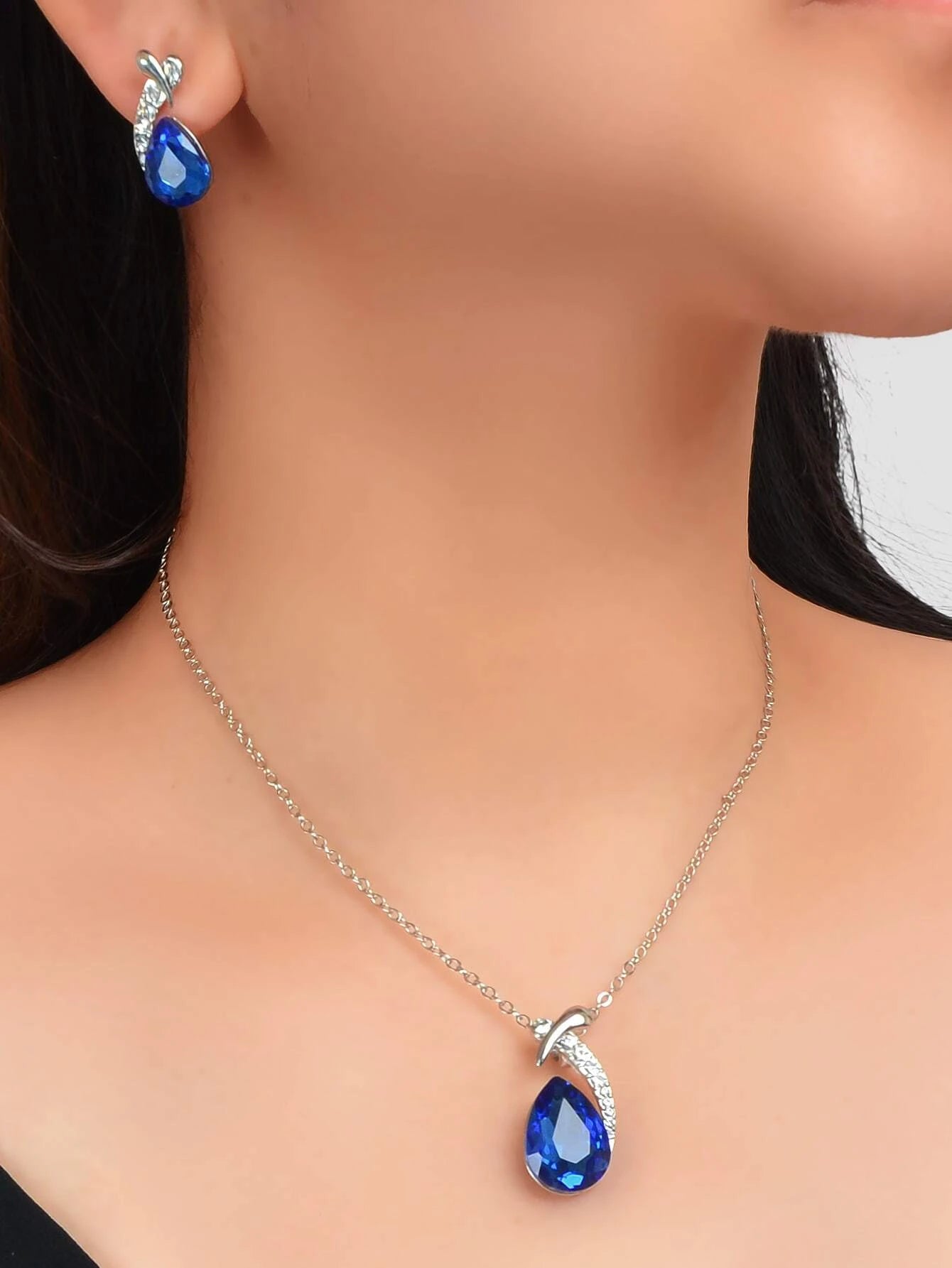 3Pcs/Set Glamorous Cubic Zirconia Water-Drop Decor Jewelry Set for Women for Daily Decoration