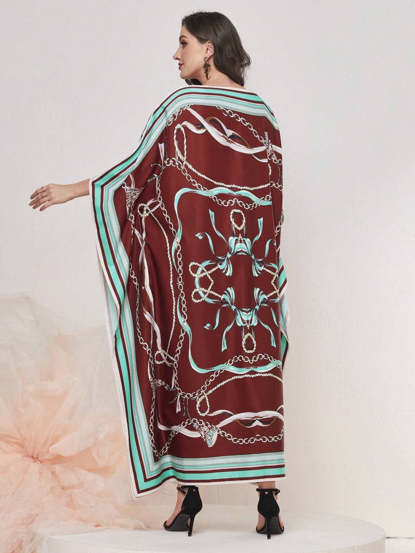 Najma Chain Print Bat-Wing Sleeve Kaftan