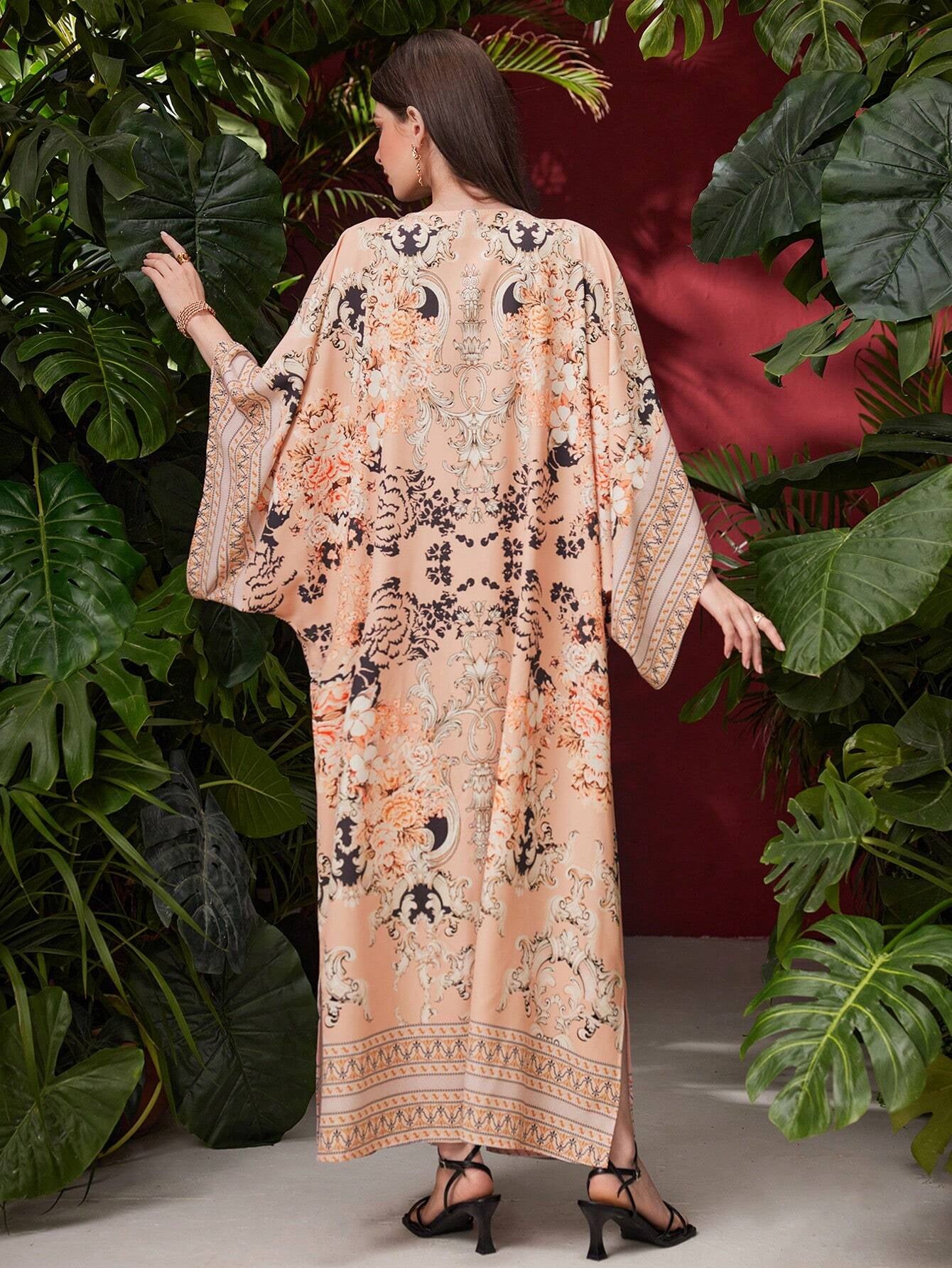 Najma Ladies' Floral Printed Batwing Sleeve Arab Style Dress
