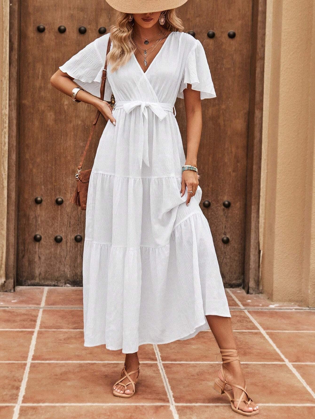 Clasi Bell Sleeve Belted A-Line Dress