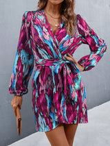 SHEIN LUNE فستان بحافة مطوي طباعة شامل أكمام فانوس