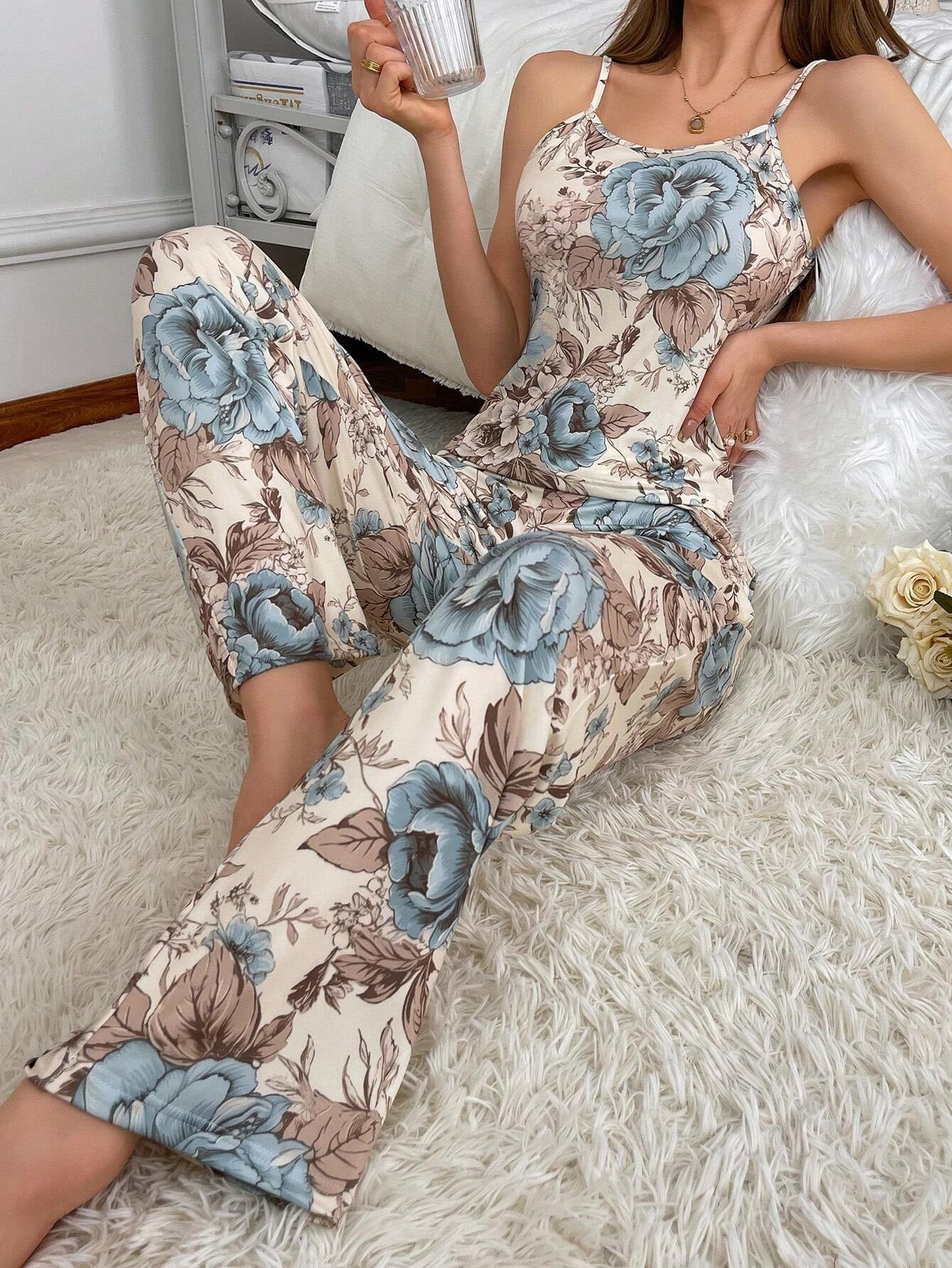 Patishop Art Multicolor Floral Print Cami Top and Pants Pajama Set