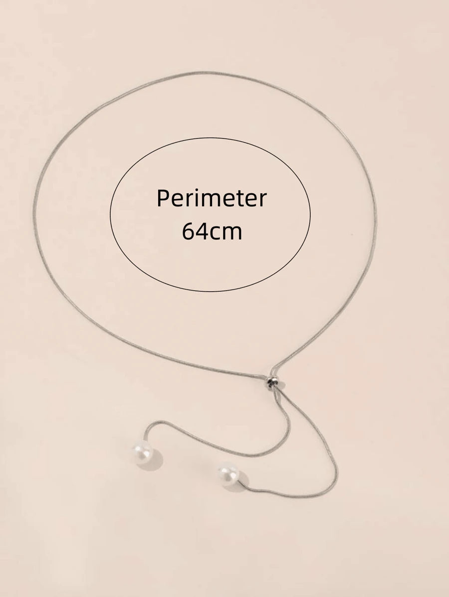 قلادة رباط مجوهرات مزدوجة طويلة بتصميم لؤلؤة مزيفة بسيط وأنيق, معدلة لارتداء النساء اليومي والحفلات