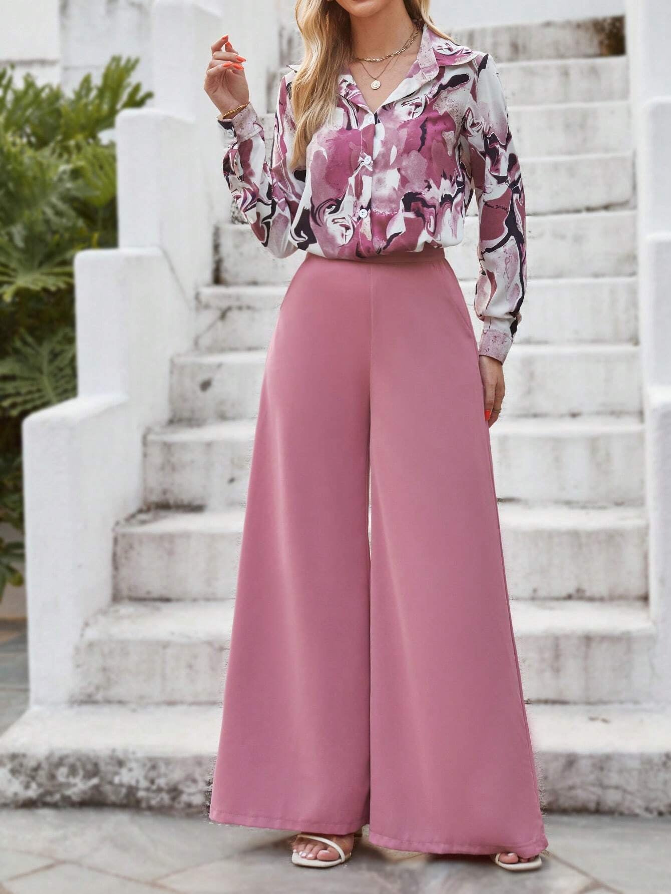 Privé Graphic Print Shirt & Wide Leg Pants