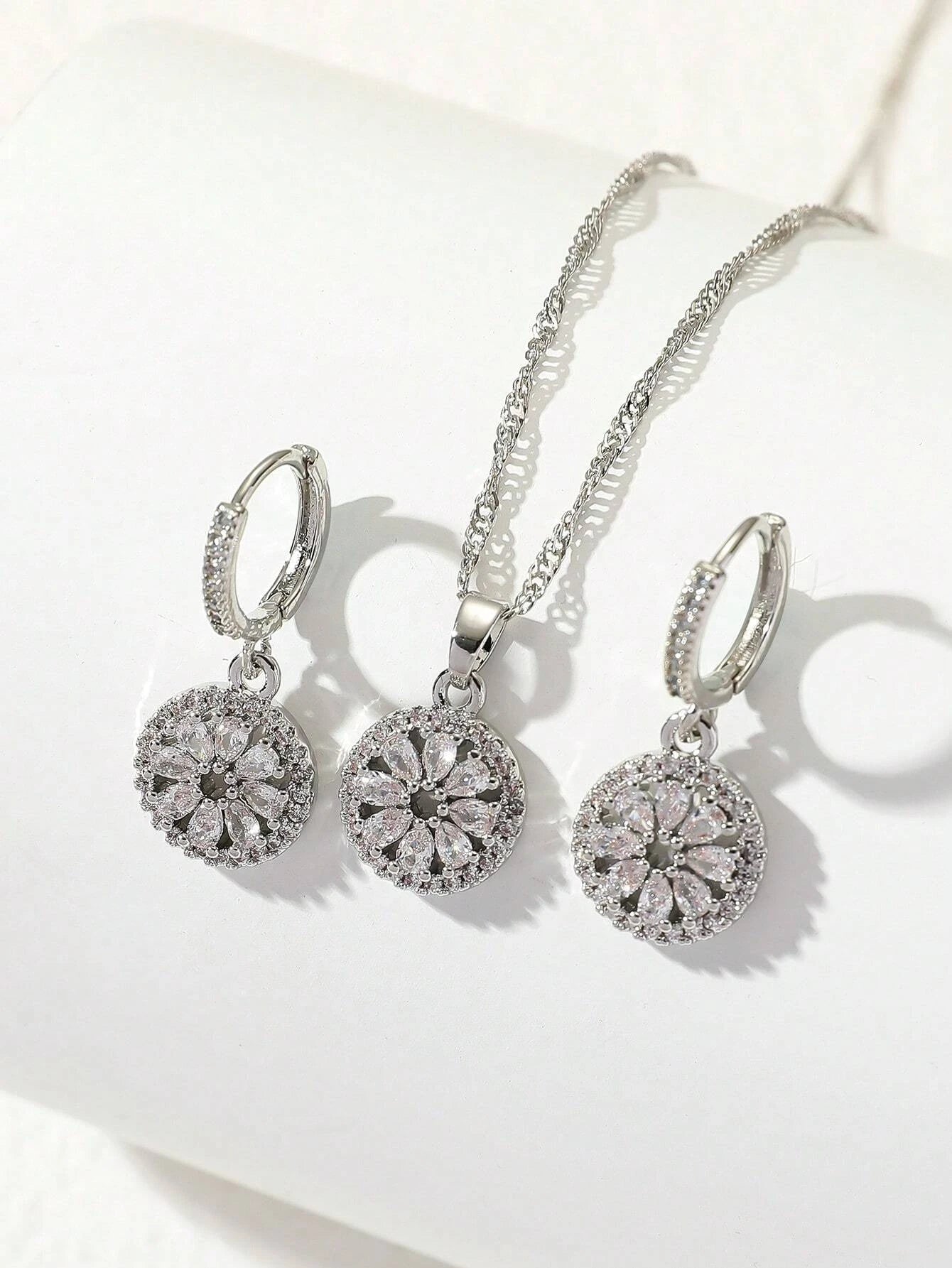 3Pcs Rhinestone Circle Decor Jewelry Set