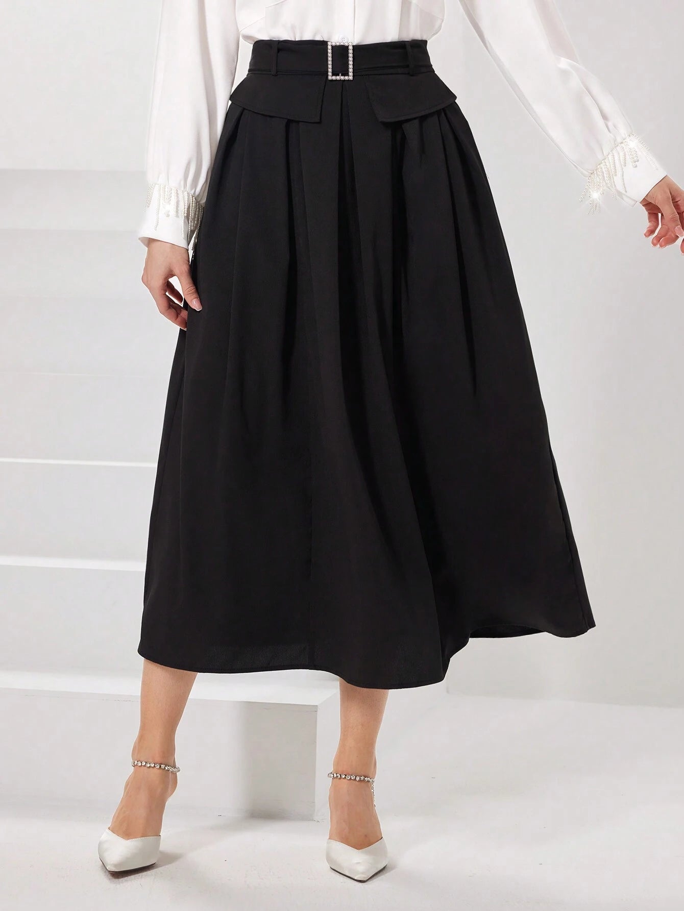 Mulvari Women'S Solid Color Pleated Skirt