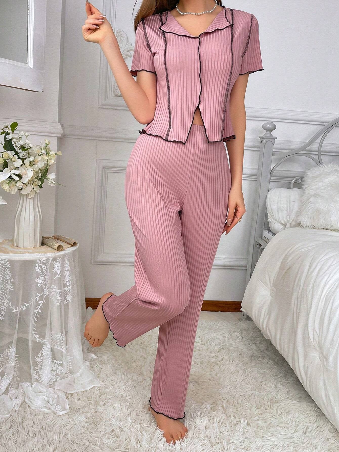 Women'S Colorblock Short Sleeve Shirt and Pants Casual Suit