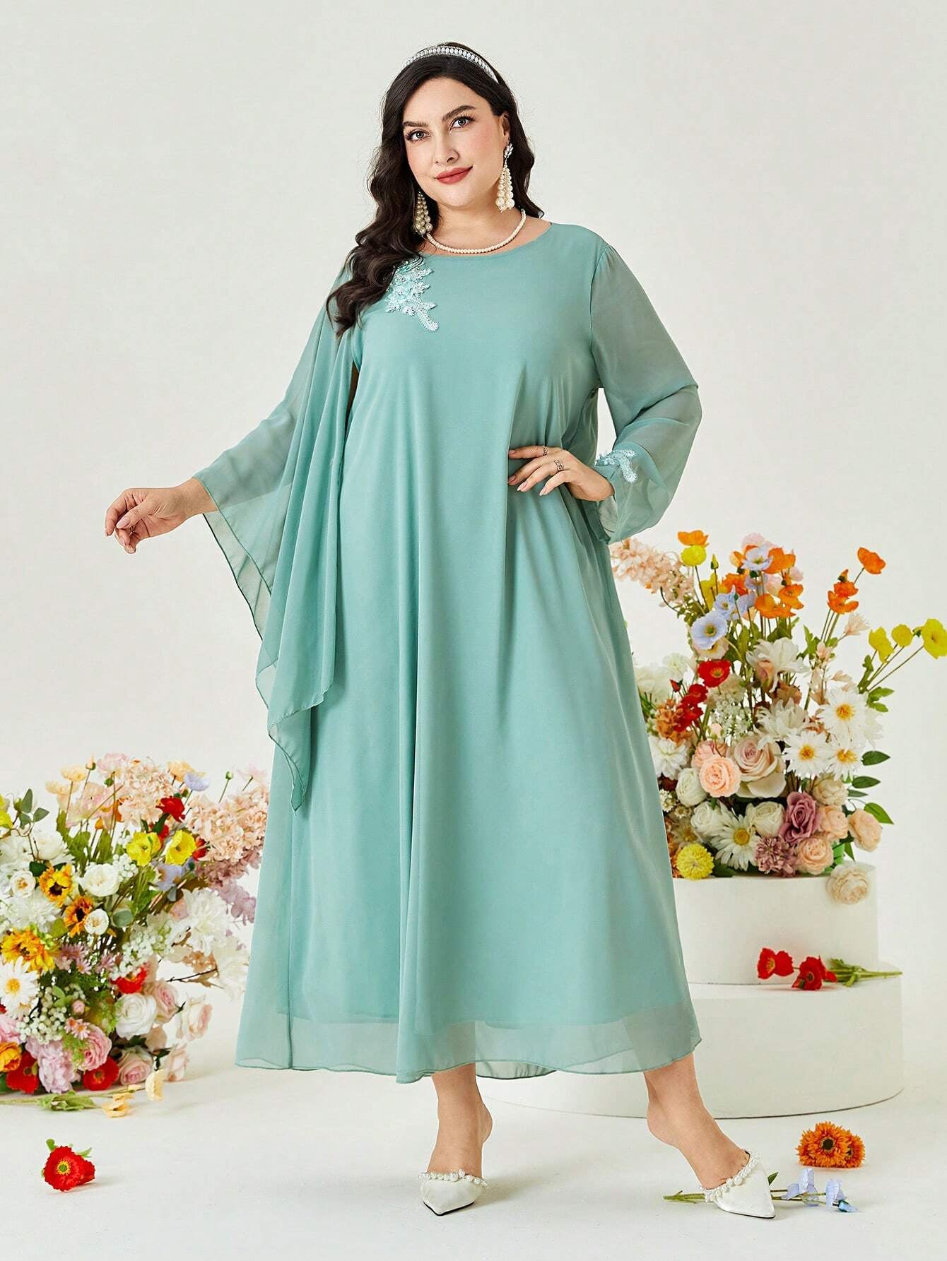 Najma plus Floral Embroidery Draped Detail Dress