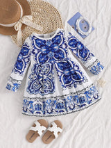 Baby Girl Vintage Elegant Floral Printed Long Sleeve Dress