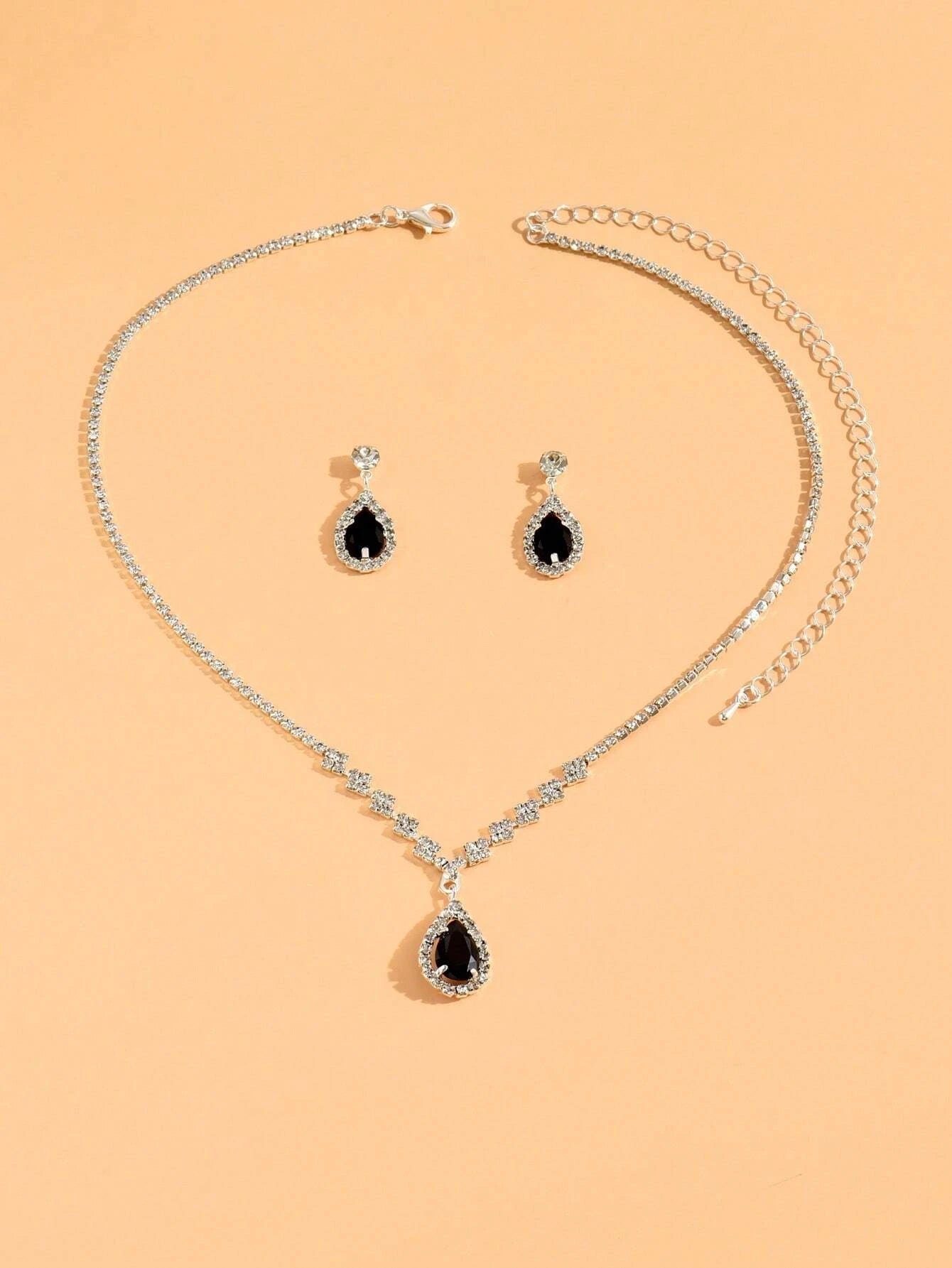 Rhinestone Water-Drop Charm Necklace & Drop Earrings for Women for Party Banquet Wedding