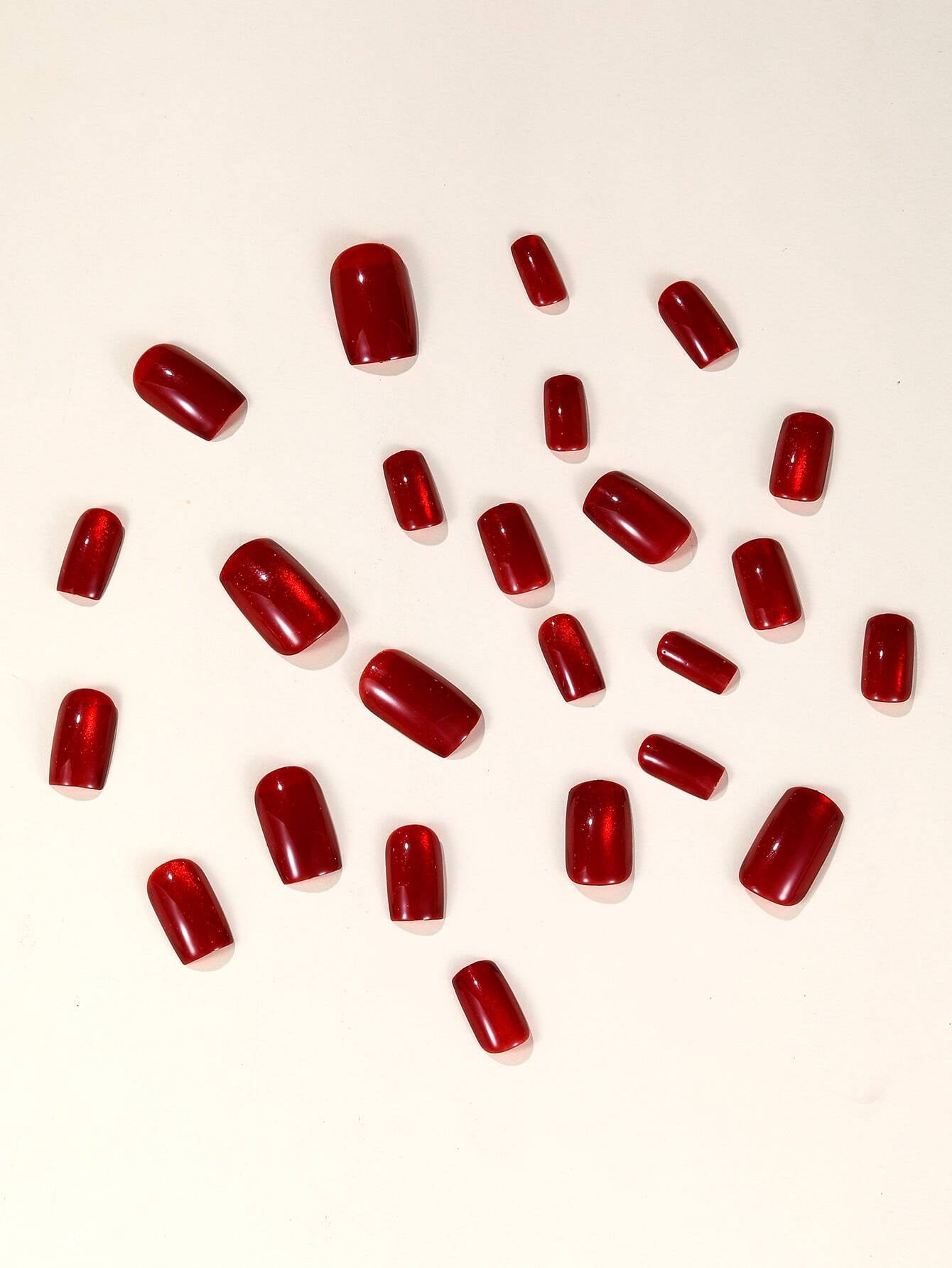 24Pcs Y2K Aesthetic Blood-Red Crystal Cat Eye Square Shaped Press on False Nails, Acrylic Full Cover Nails for Women, Suitable for Party & Daily Wear