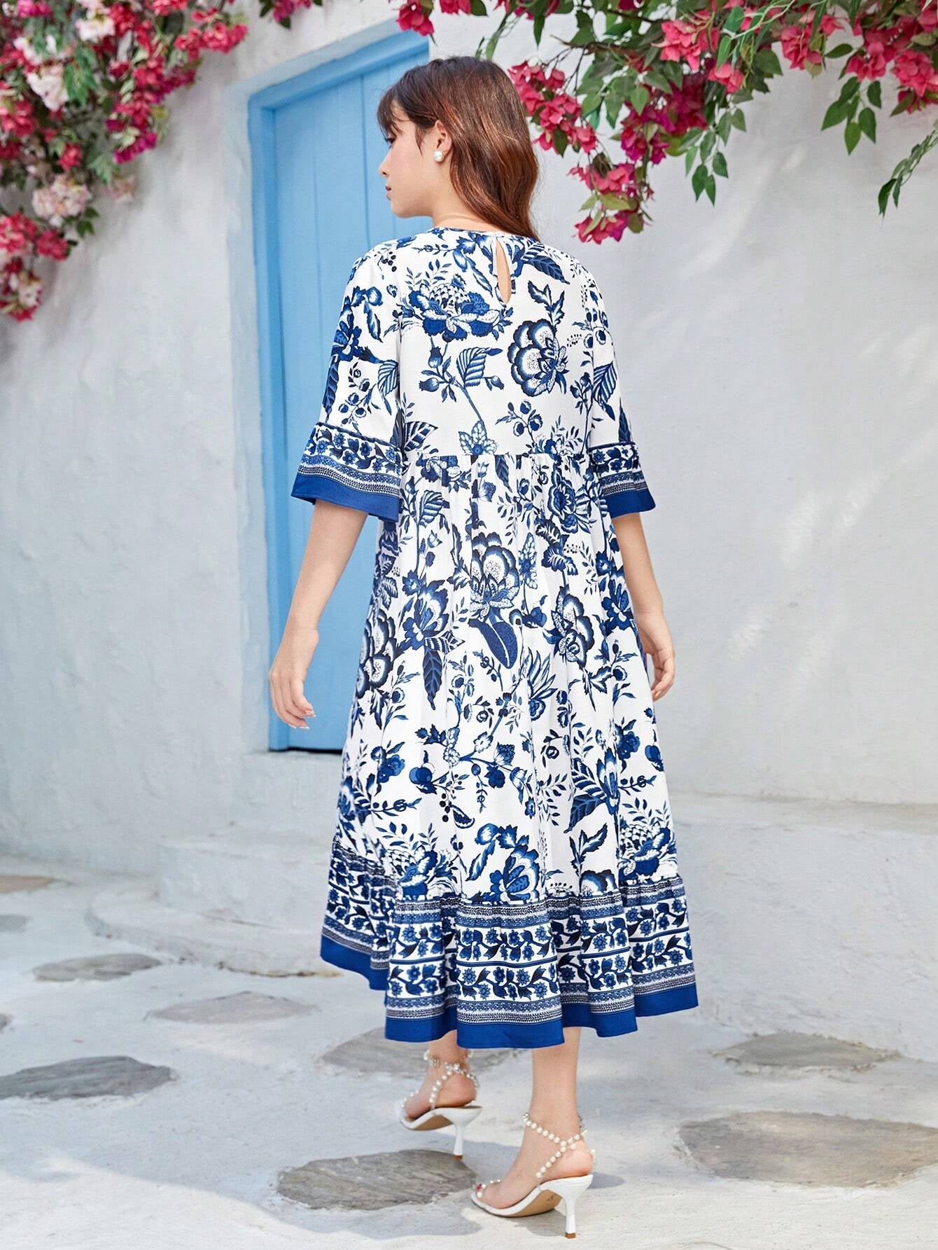 Teenage Girls' Woven Porcelain Print Holiday Sundress