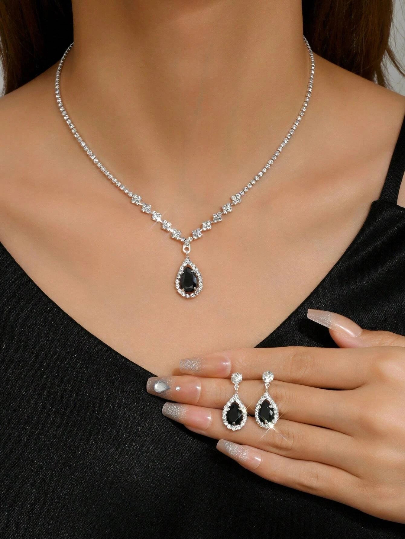 3Pcs/Set Cubic Zirconia Water-Drop Decor Jewelry Set for Women for Party Banquet Wedding