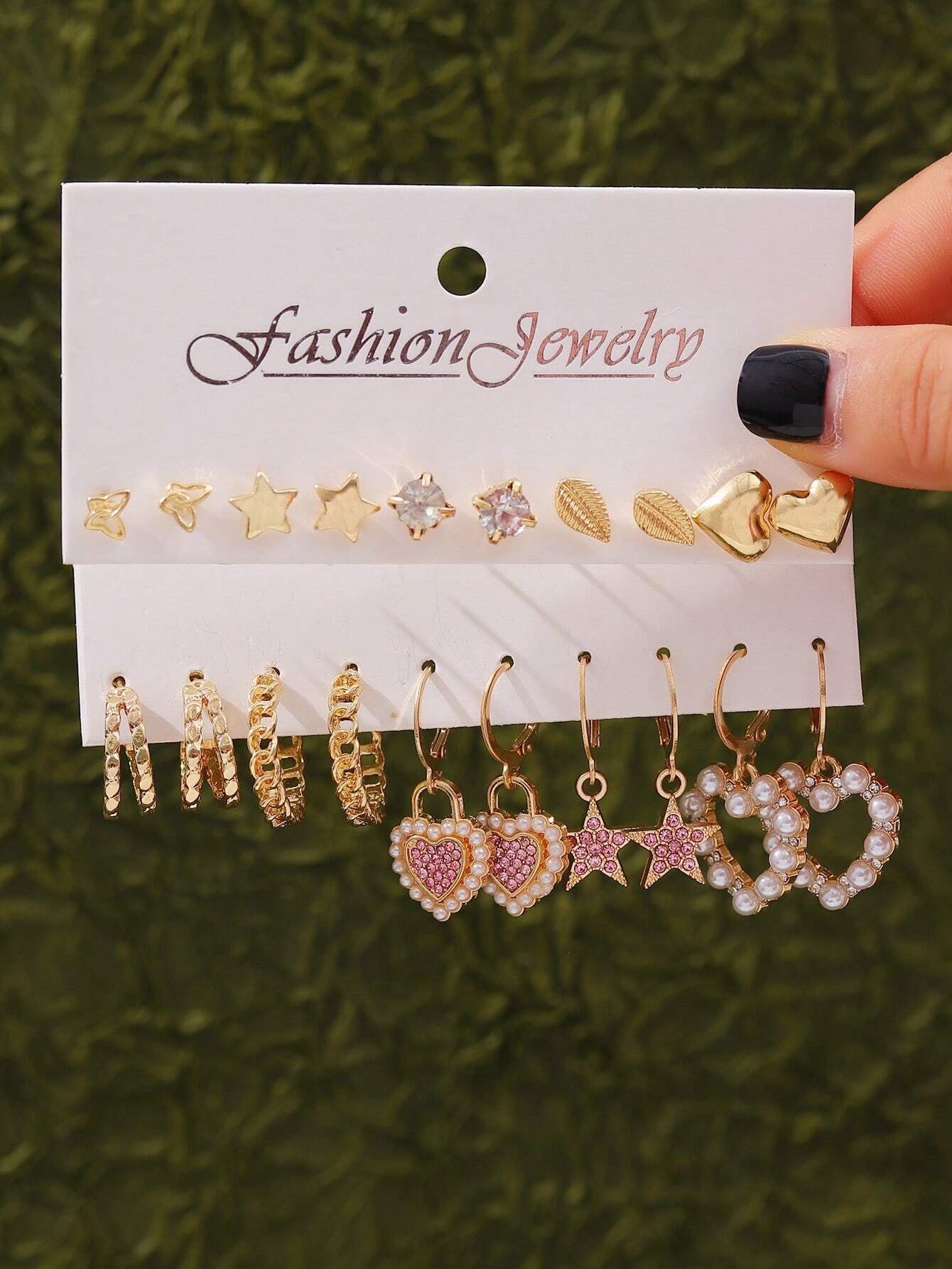 10Pairs European and American Style Faux Pearl Butterfly & Geometric Shape Earrings Set for Women, Trendy Vintage Chic Circular Pendant Dangle Earrings