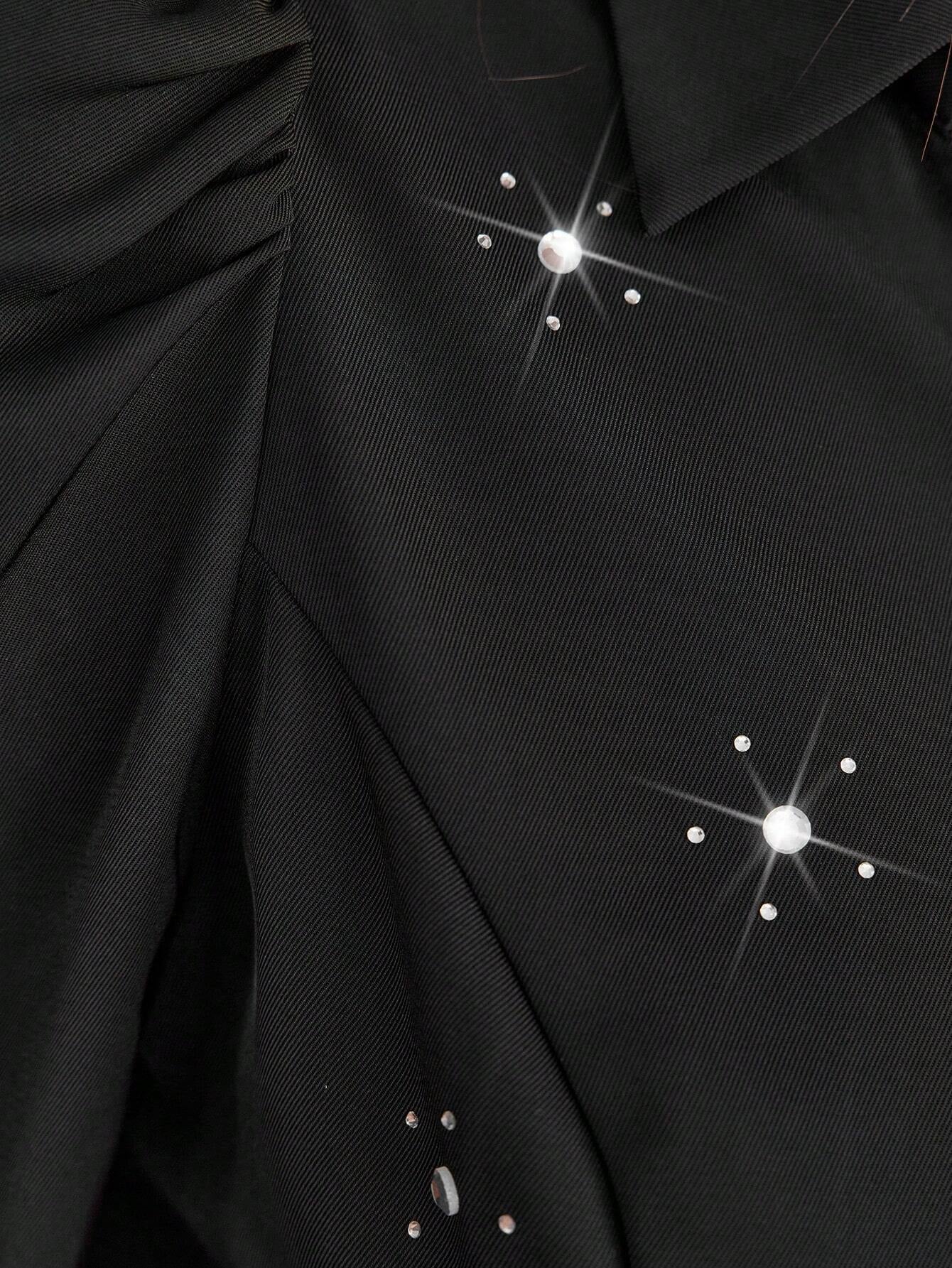 Modely plus Size Crystal Embellished Lantern Sleeves Dress (Belt Not Included)