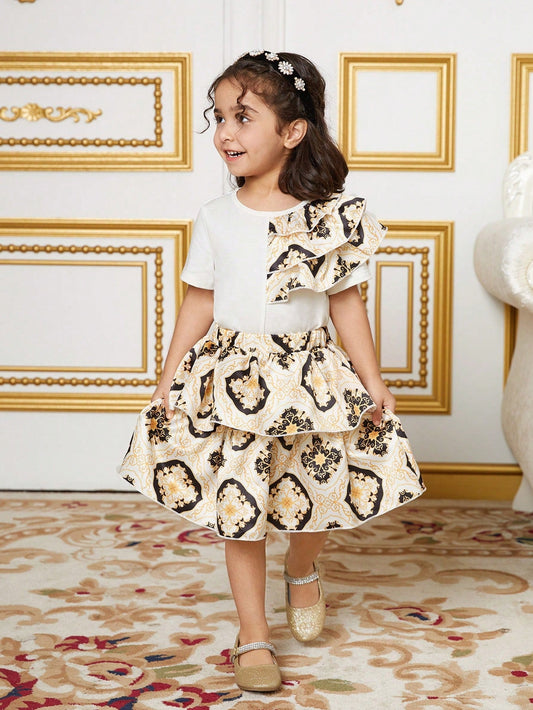 Young Girls' Elegant Vintage Palace Style 2Pcs Summer Outfit