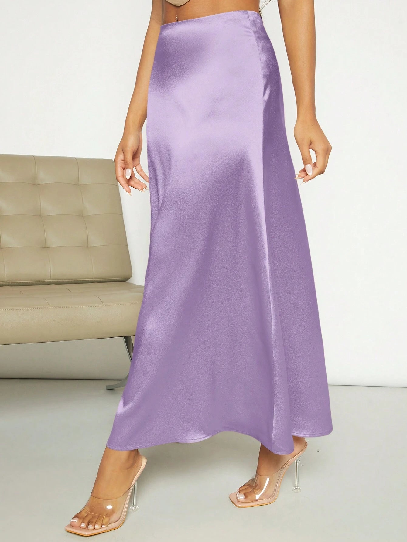Privé High Waist Satin A-Line Skirt