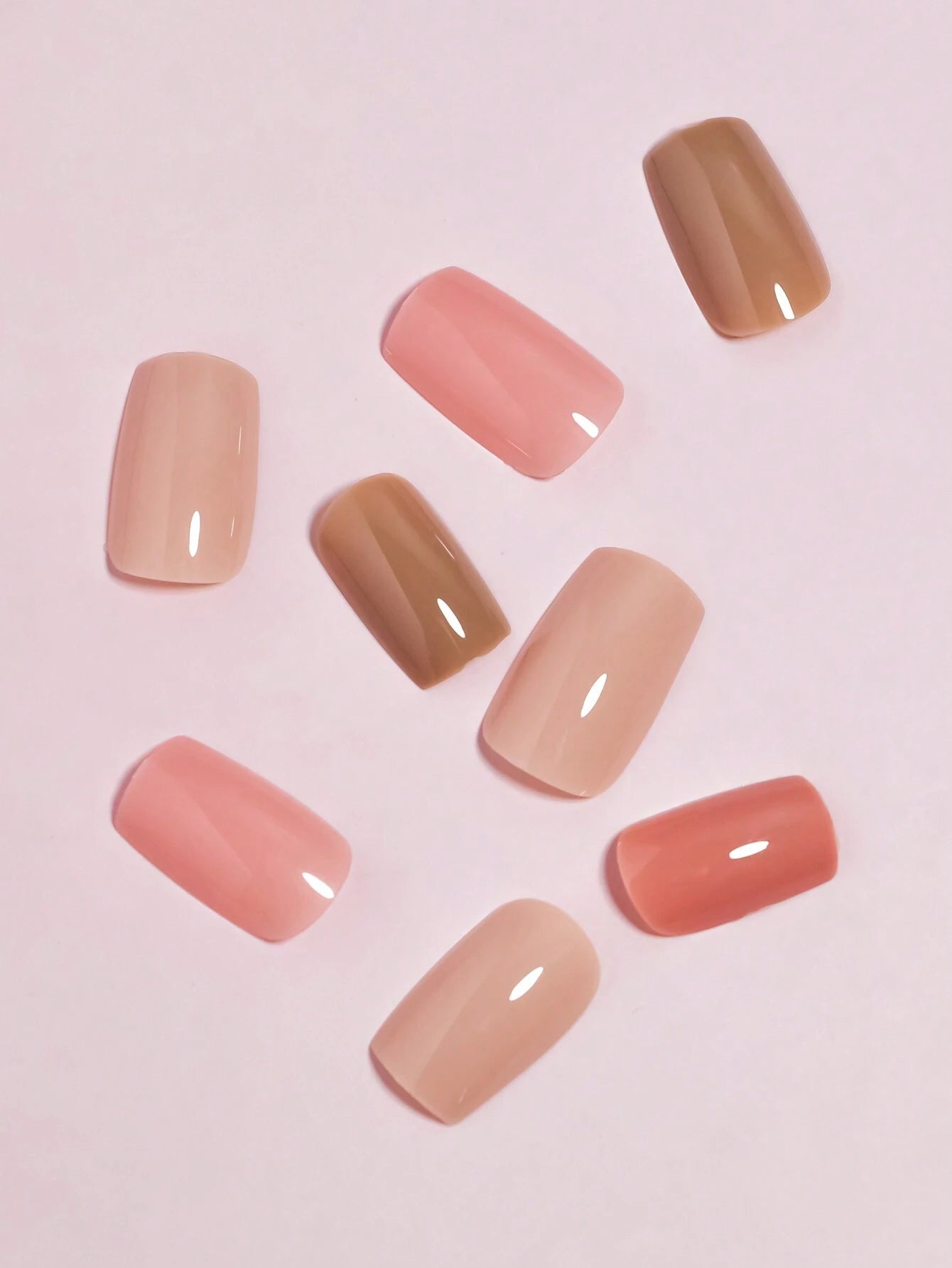 4 Colors (96 Pcs) Square Shape Press Nails Medium Size False Nails Brown Series Fake Nails Acrylic Faux Gloss Design Nails Full Coverage Nails for Women and Girls as Gifts