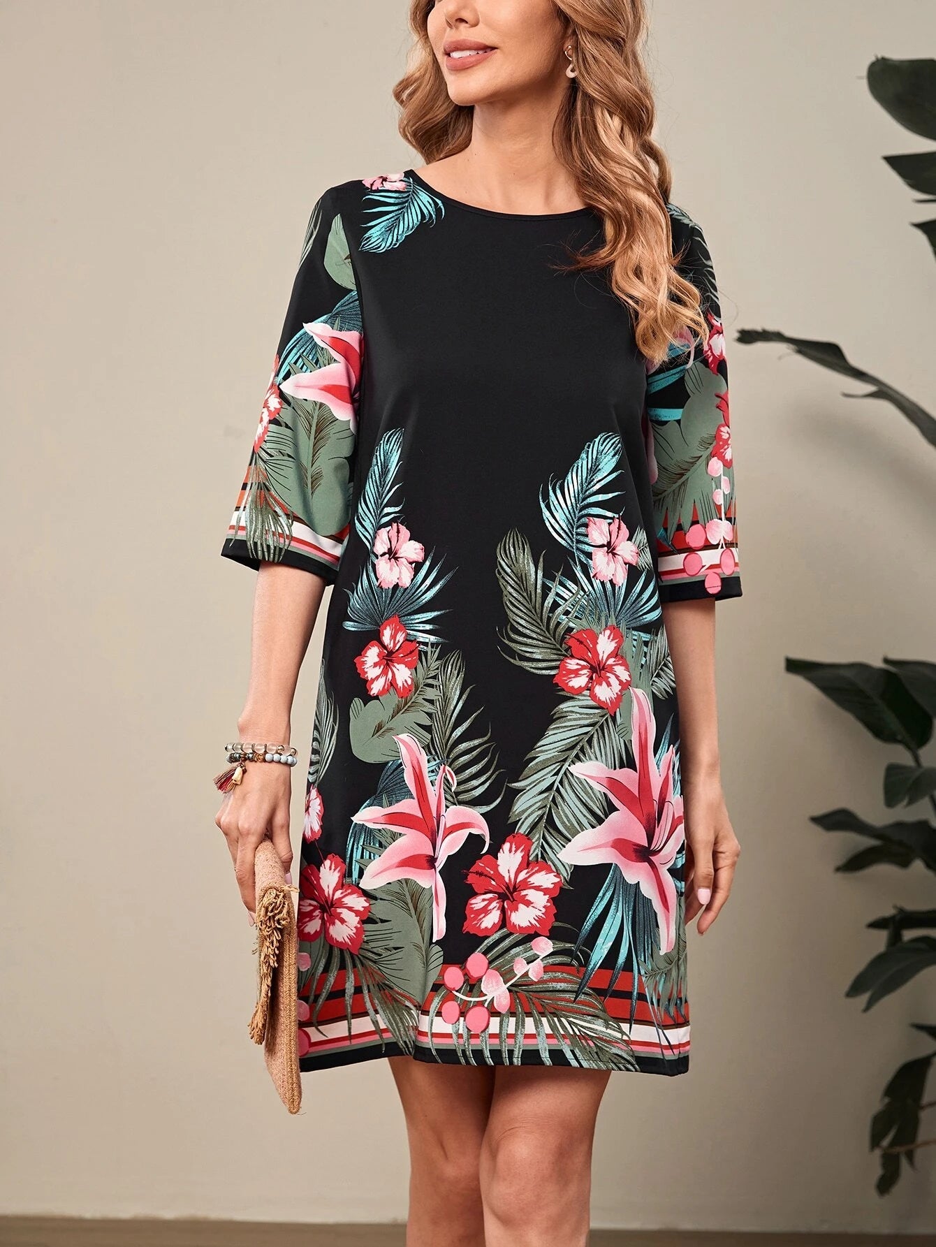 EMERY ROSE Tropical Print Tunic Dress