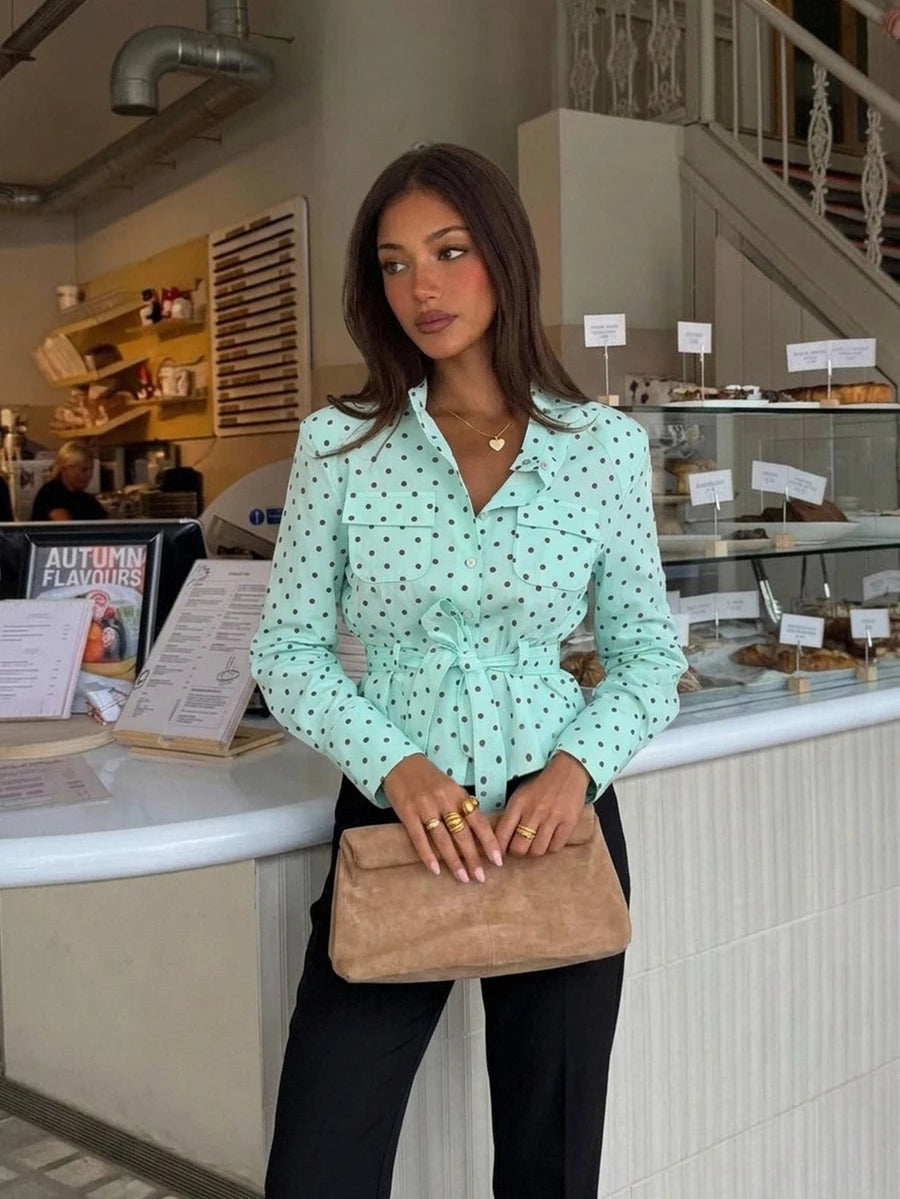 SHEIN Siren Gaze معطف ترنش نسائي قصير بلون أخضر نعناعي بياقة عالية وحزام