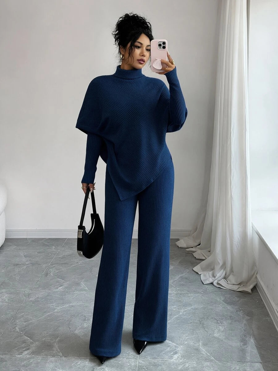 SHEIN Elenzga طقم نسائي من قطعتين تي شيرت وبنطلون طويل محبوك