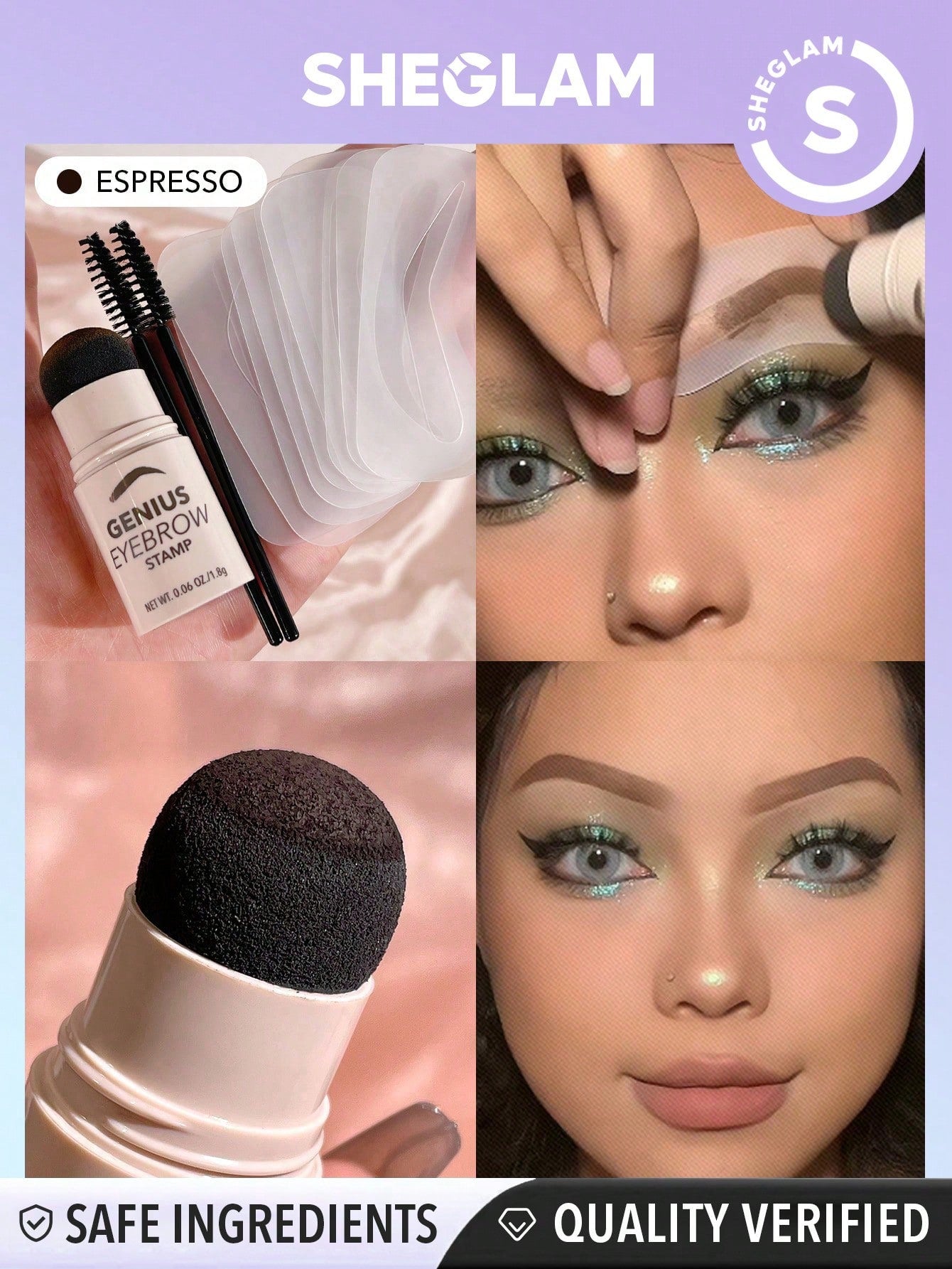 SHEGLAM Genius Eyebrow Stamp-Espresso Natural Eyebrow Powder Easy to Use One Step Eyebrow Shaping Kit Eyebrow Stencil Kit Eye Make up Black Friday Sale Eyebrow