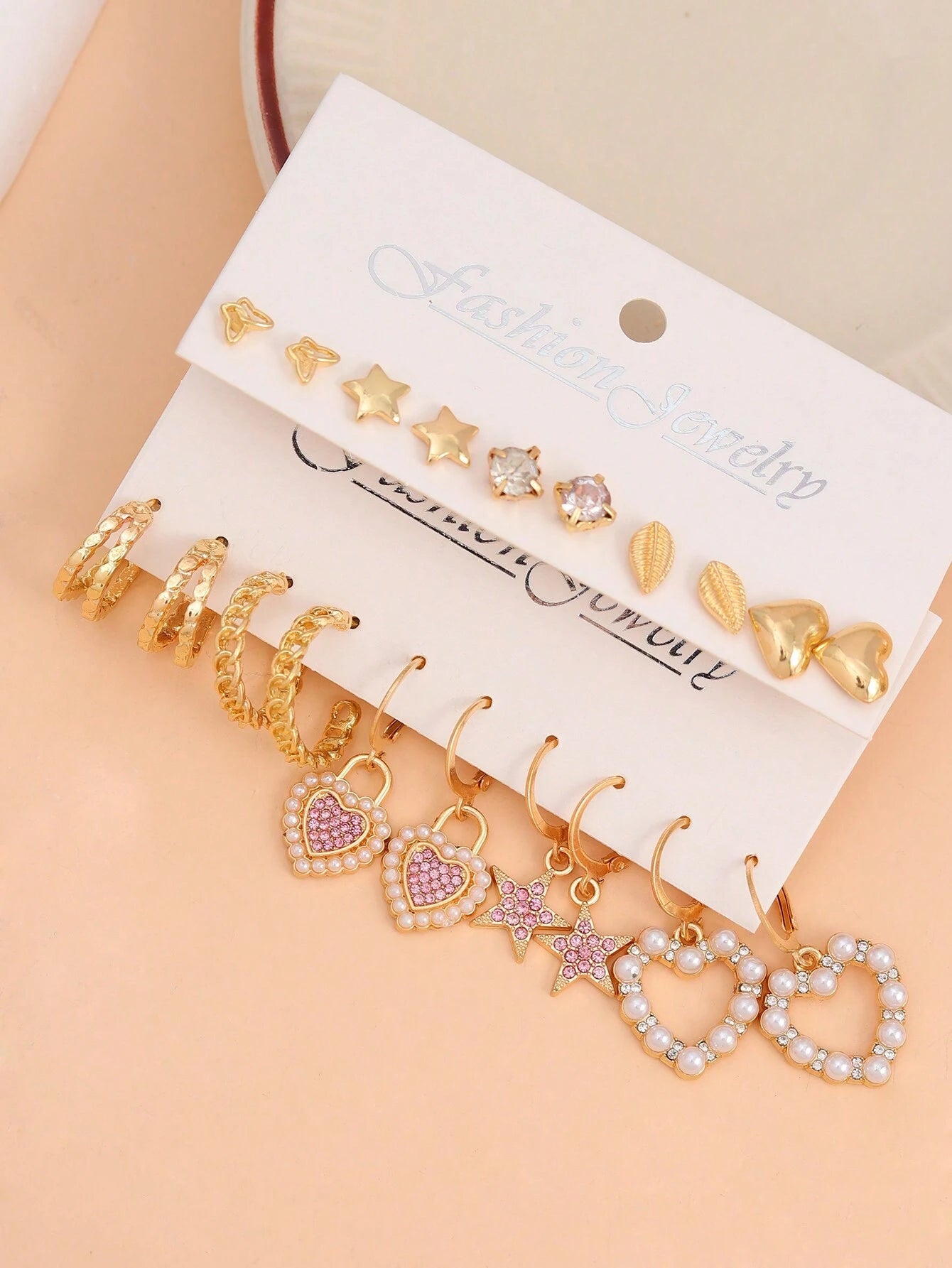 10Pairs European and American Style Faux Pearl Butterfly & Geometric Shape Earrings Set for Women, Trendy Vintage Chic Circular Pendant Dangle Earrings