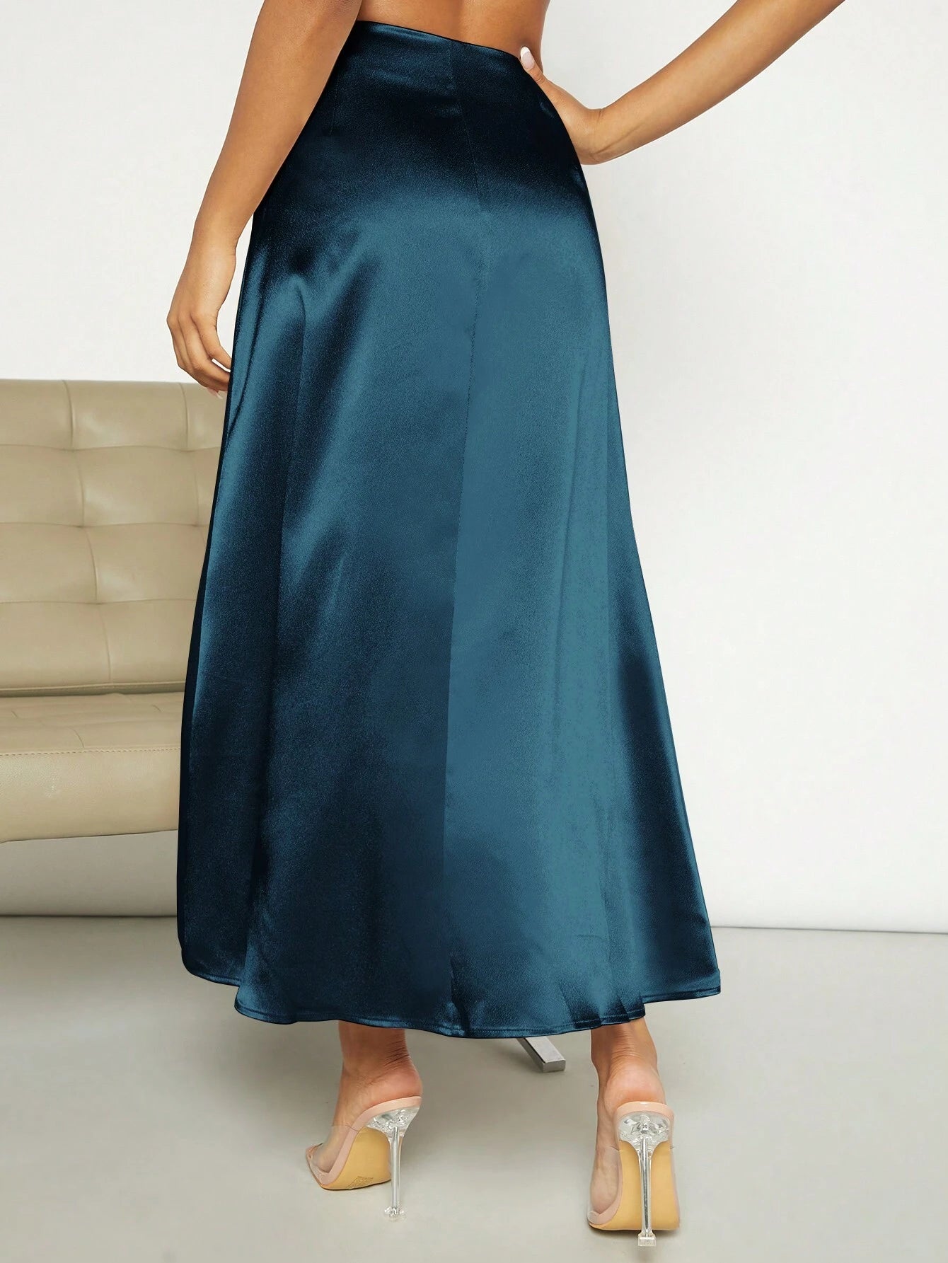 Privé High Waist Satin A-Line Skirt