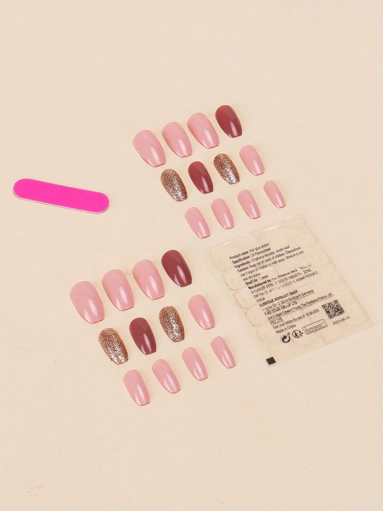Instantly Elevate Your Style with 24Pcs Ballet Shape Short-Length Nude Color, Pearl-Luster, Glitter Nail Stickers (Japanese Style) + 1Pc Jelly Glue + 1Pc Nail File Suitable for Party, Dance, and Daily Wear