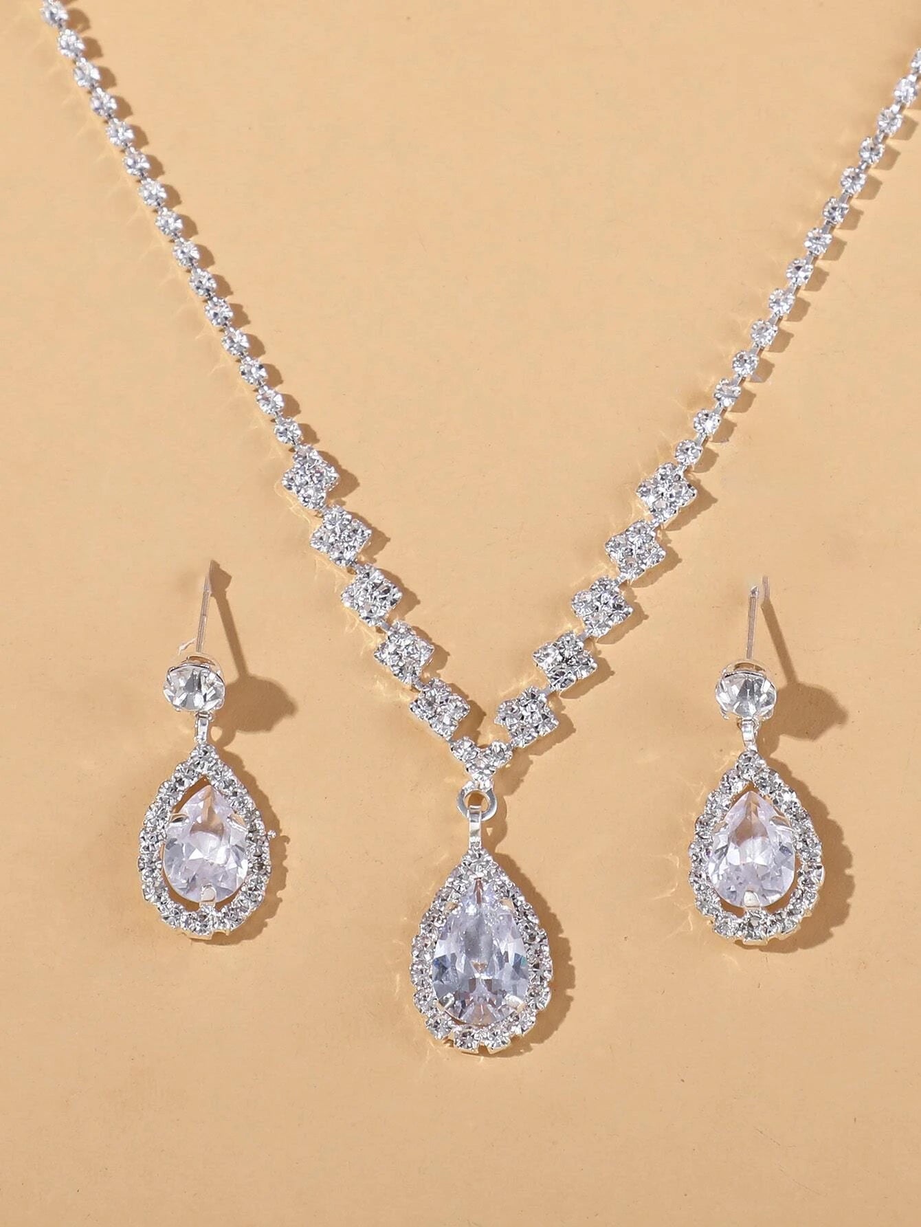 Rhinestone Water-Drop Charm Necklace & Drop Earrings for Women for Party Banquet Wedding