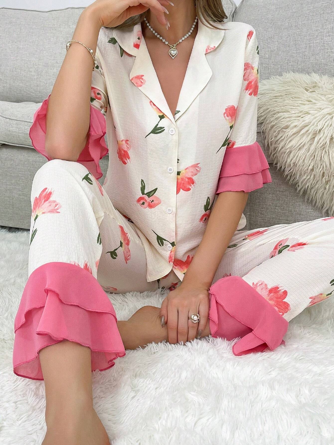 Women'S Floral Print Top, Trousers and Pajama Set