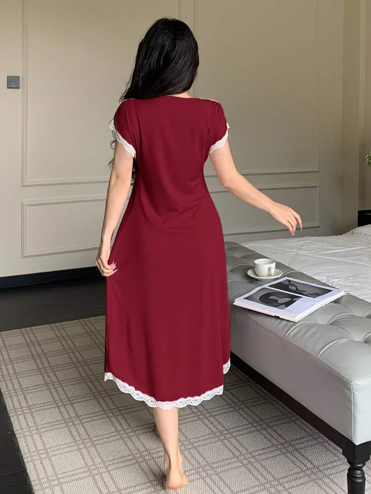 SHEIN Côtesoire فستان نوم برقبة عميقة بلون عنابي