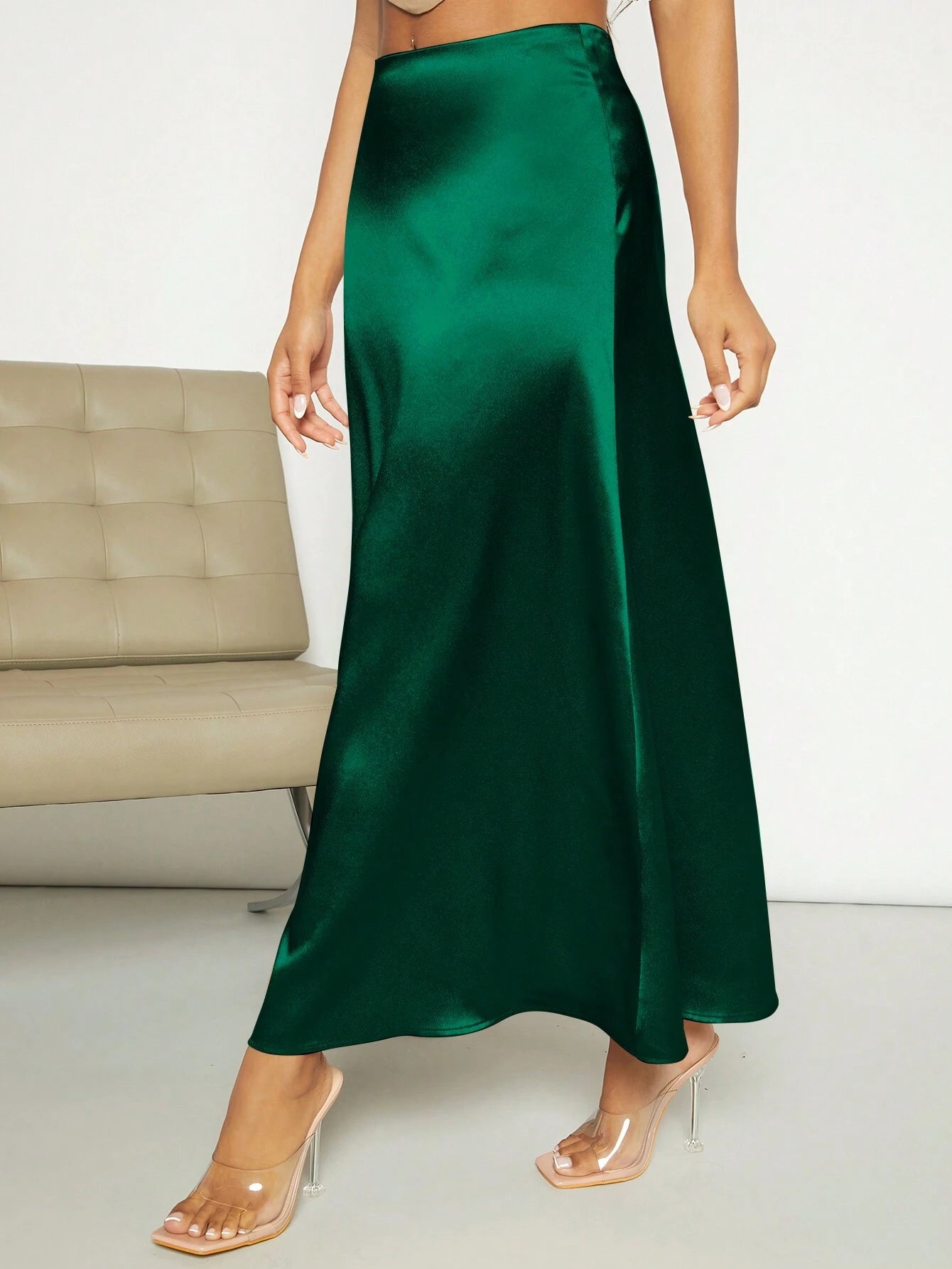 Privé High Waist Satin A-Line Skirt