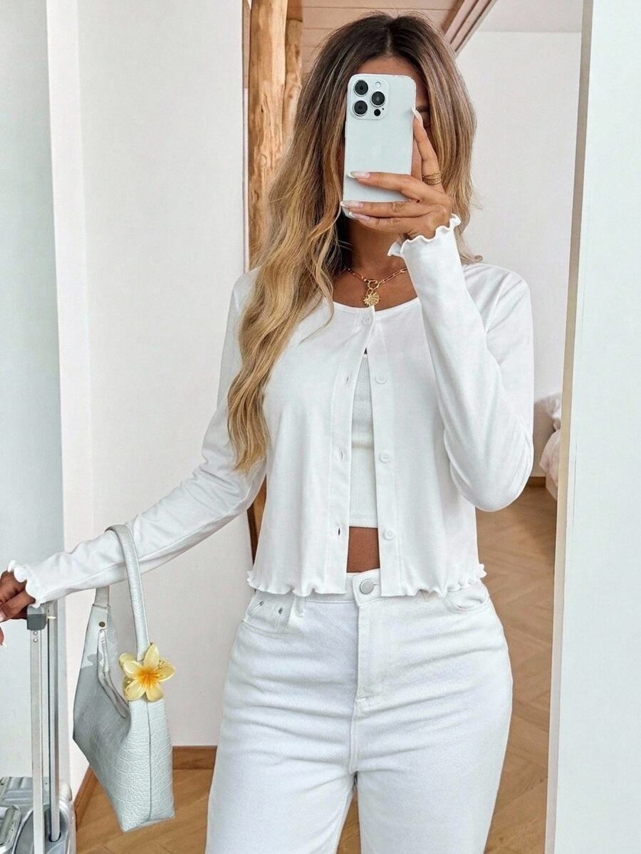 SHEIN LUNE جاكيت نسائي أبيض خفيف وقطني