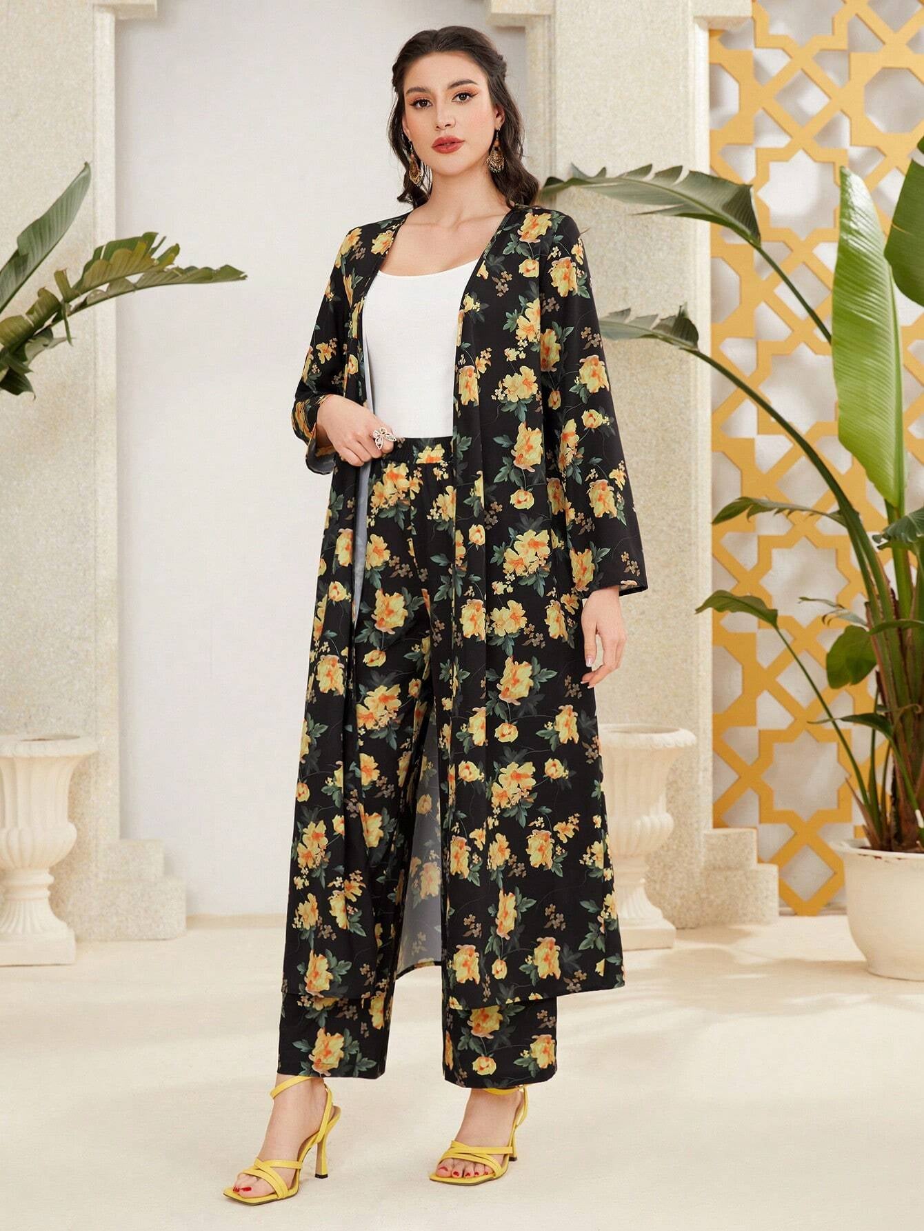 Mulvari Floral Printed Full Sleeve Jacket and Pants 2Pcs/Set