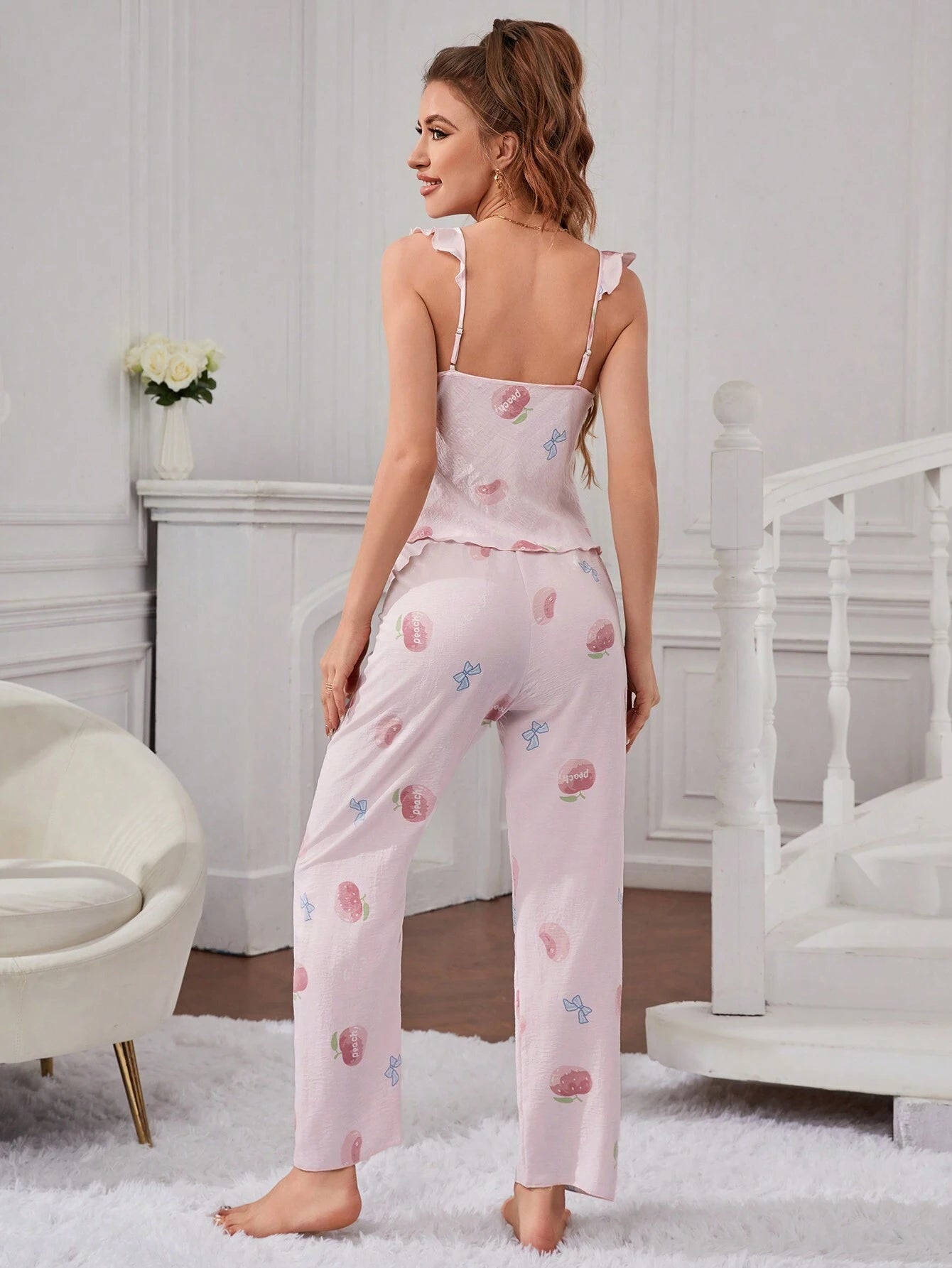 Women'S Pink Camisole & Long Pants Pajamas Set
