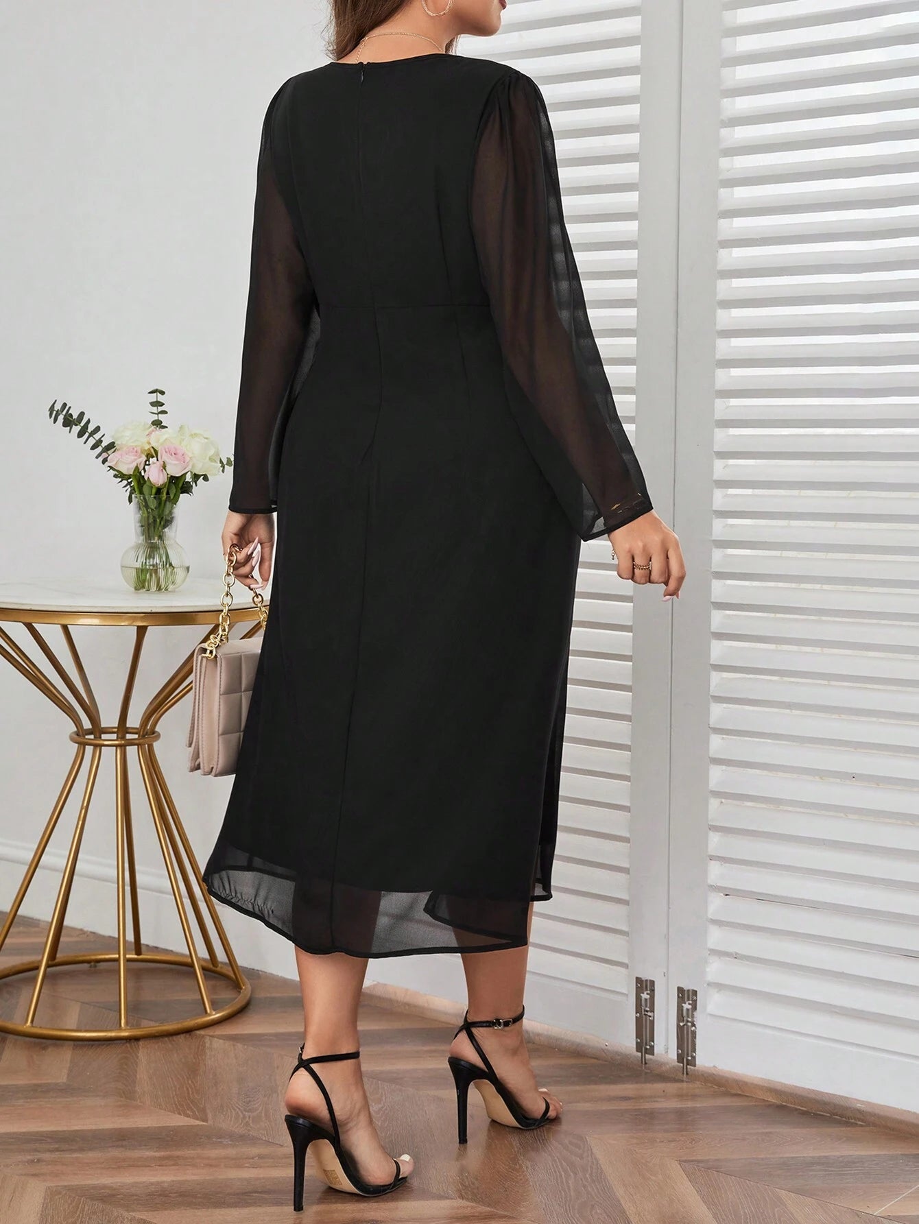 Privé plus Size Wrap Neck Long Sleeve Dress