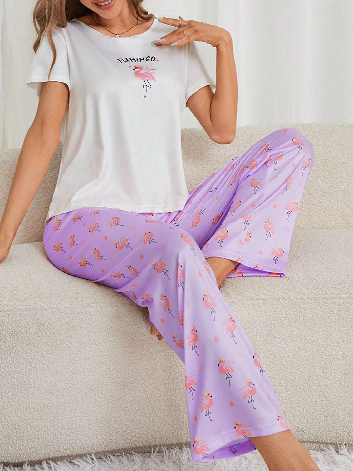 Ladies' Flamingo Print Pajama Set