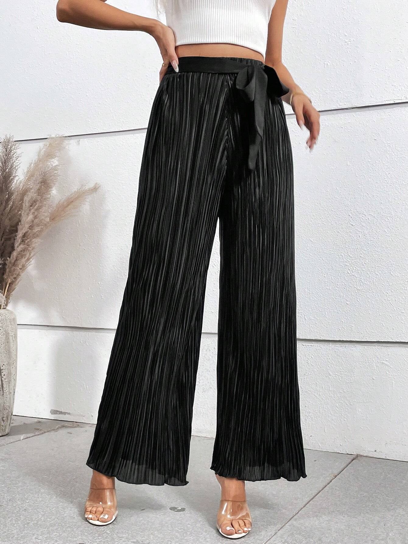 Privé Women'S Tie Waisted Pleated Wide Leg Pants