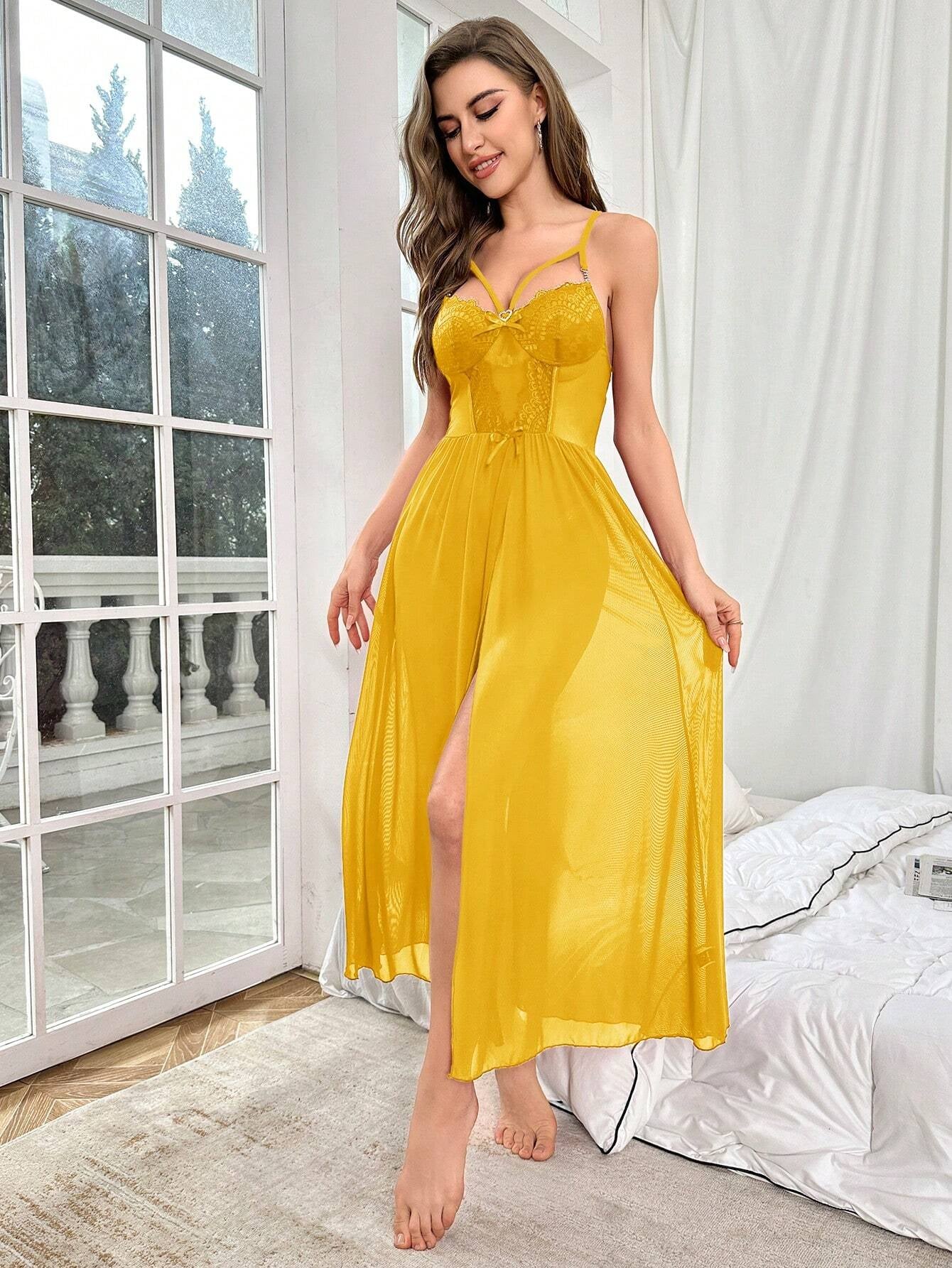 Lace Trim Split Thigh Cami Nightdress