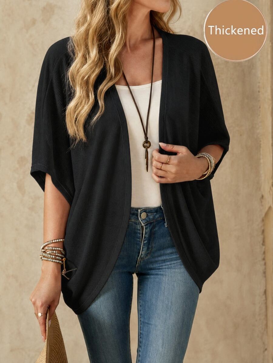 SHEIN EMERY ROSE كارديجان نسائي أسود خفيف بأكمام قصيرة