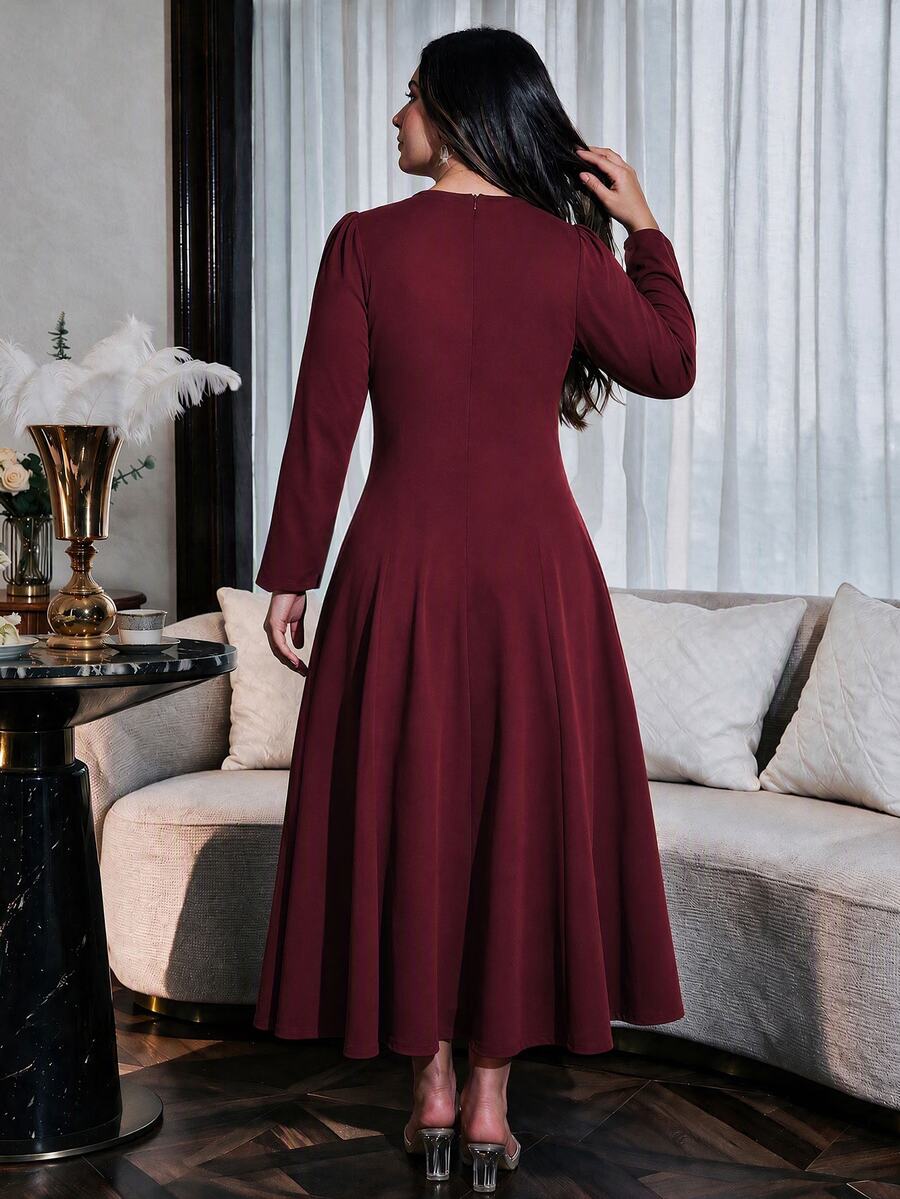 SHEIN Modelyn فستان عنابي بأزرار أمامية
