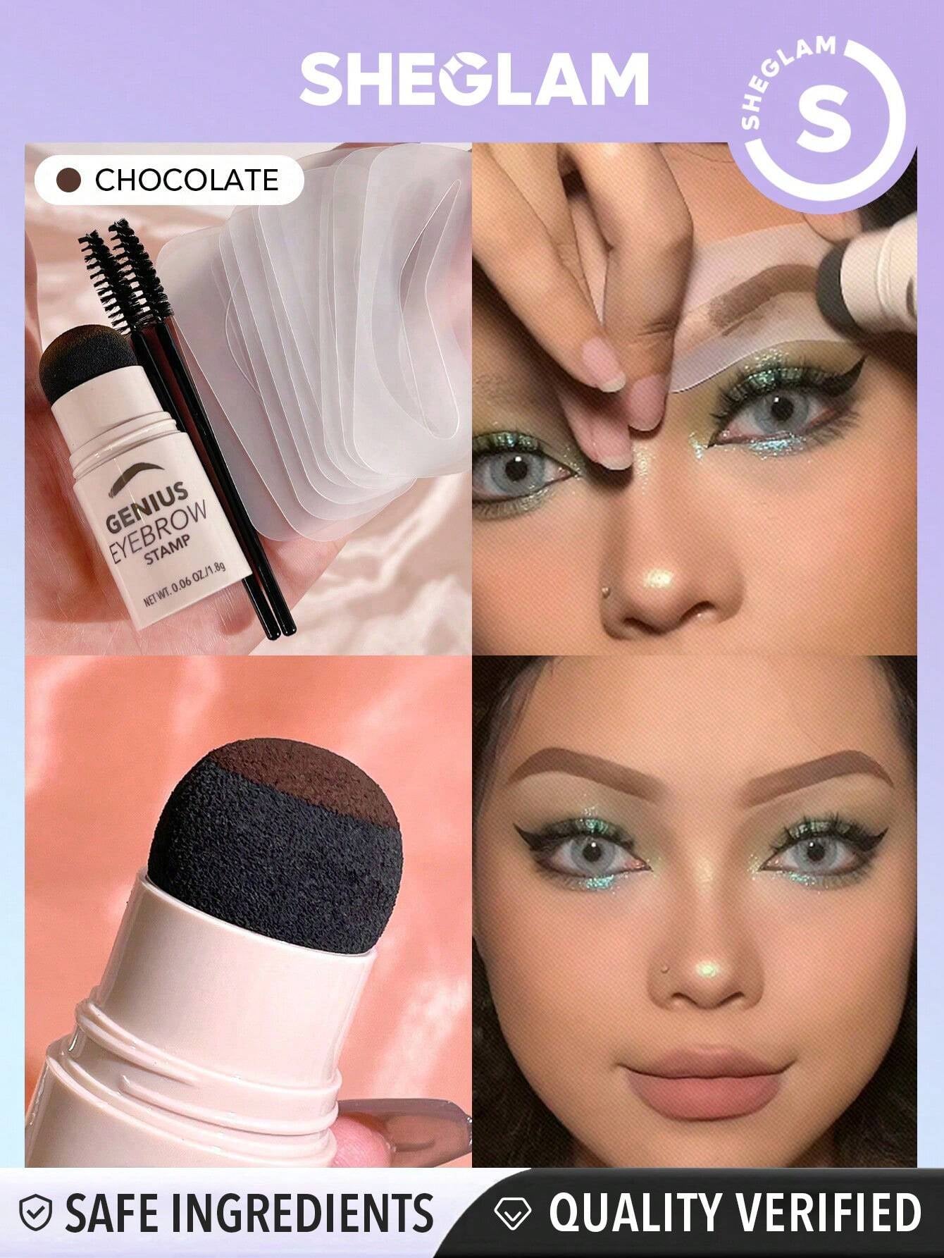 SHEGLAM Genius Eyebrow Stamp-Espresso Natural Eyebrow Powder Easy to Use One Step Eyebrow Shaping Kit Eyebrow Stencil Kit Eye Make up Black Friday Sale Eyebrow