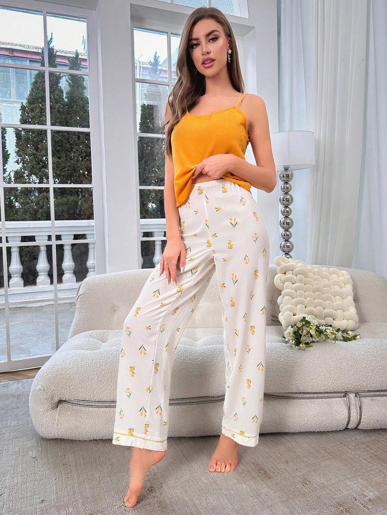 Floral Print Contrast Piping PJ Set