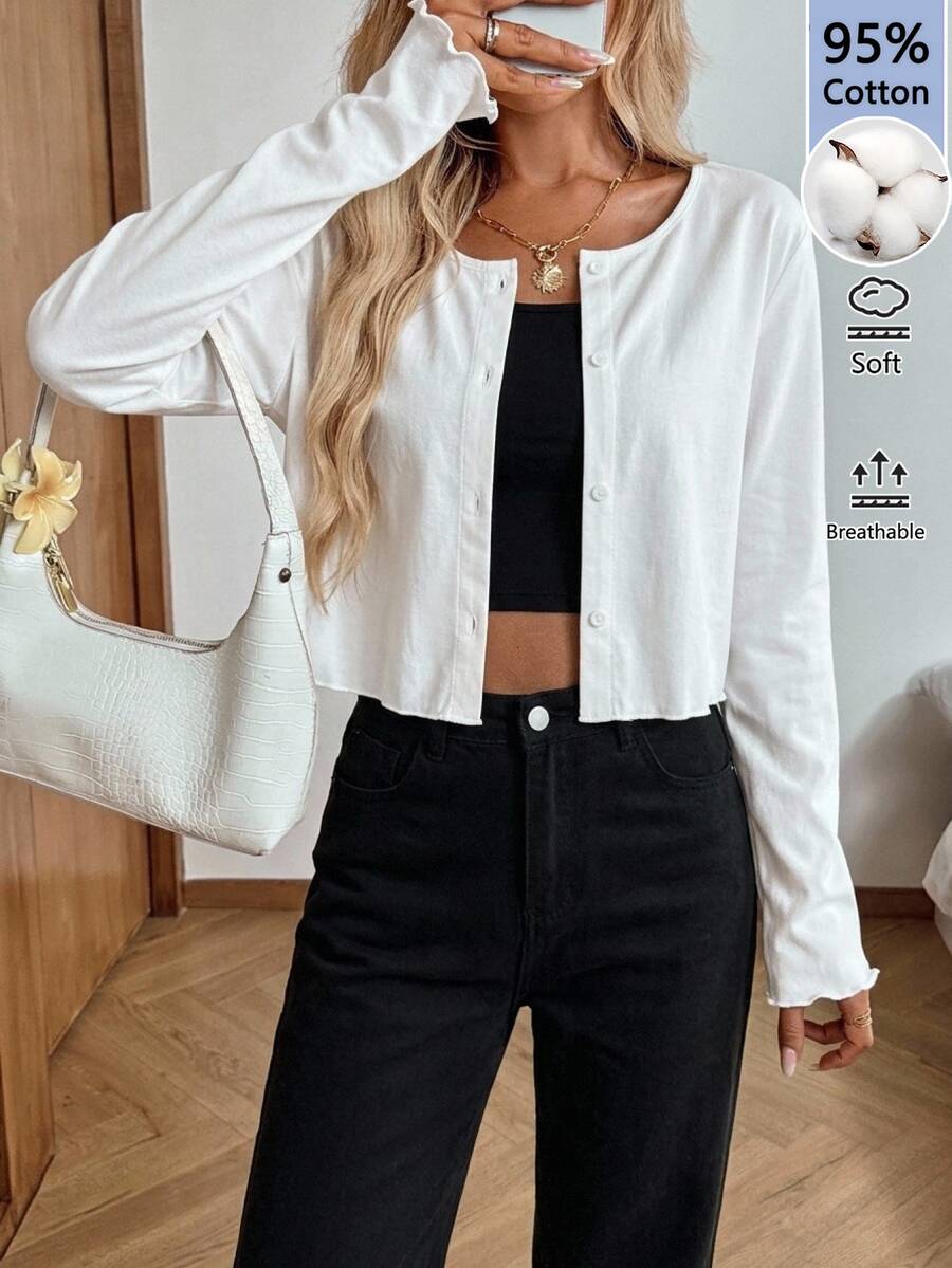 SHEIN LUNE جاكيت نسائي أبيض خفيف وقطني