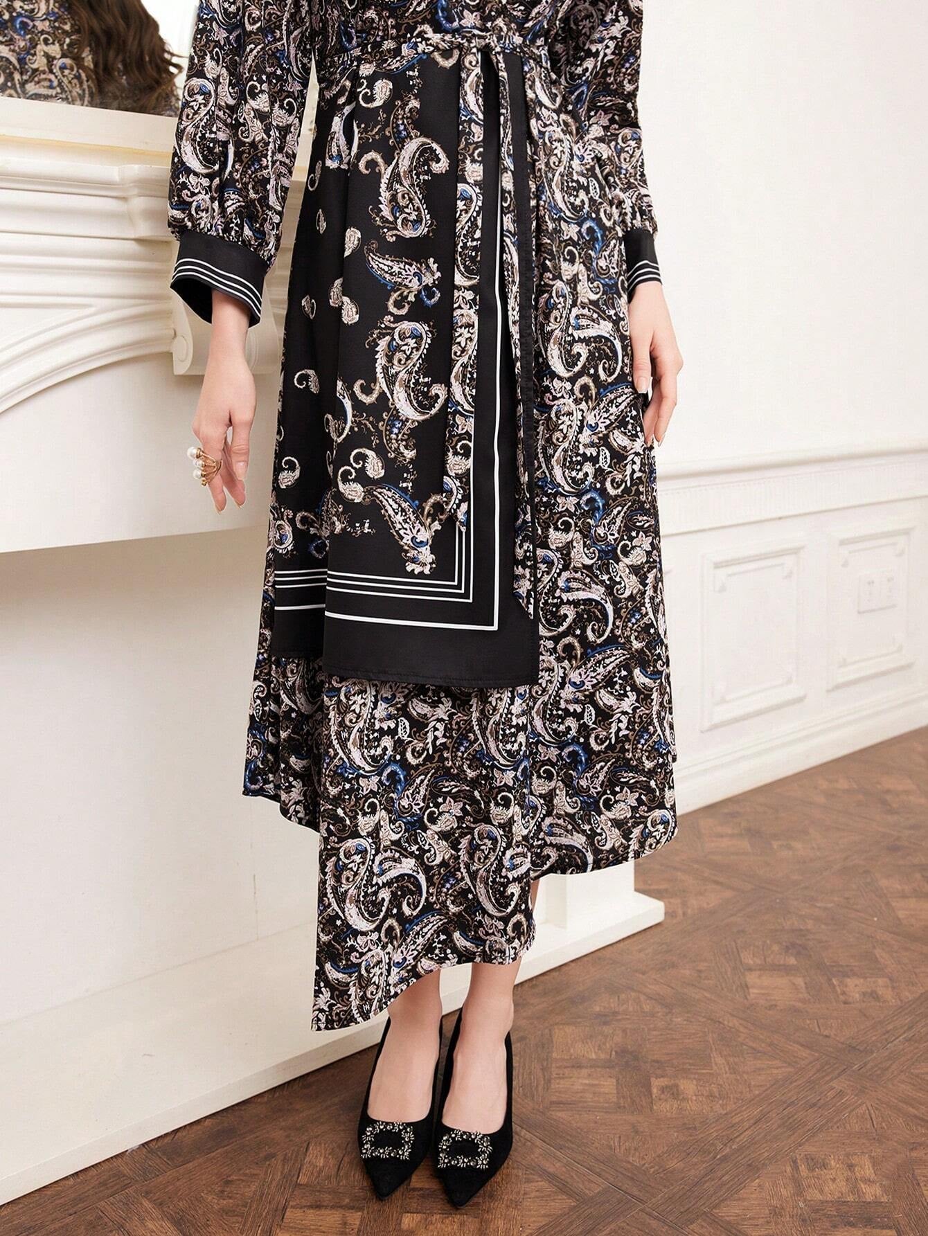 Modely Women'S Paisley Print Belted Maxi Dress