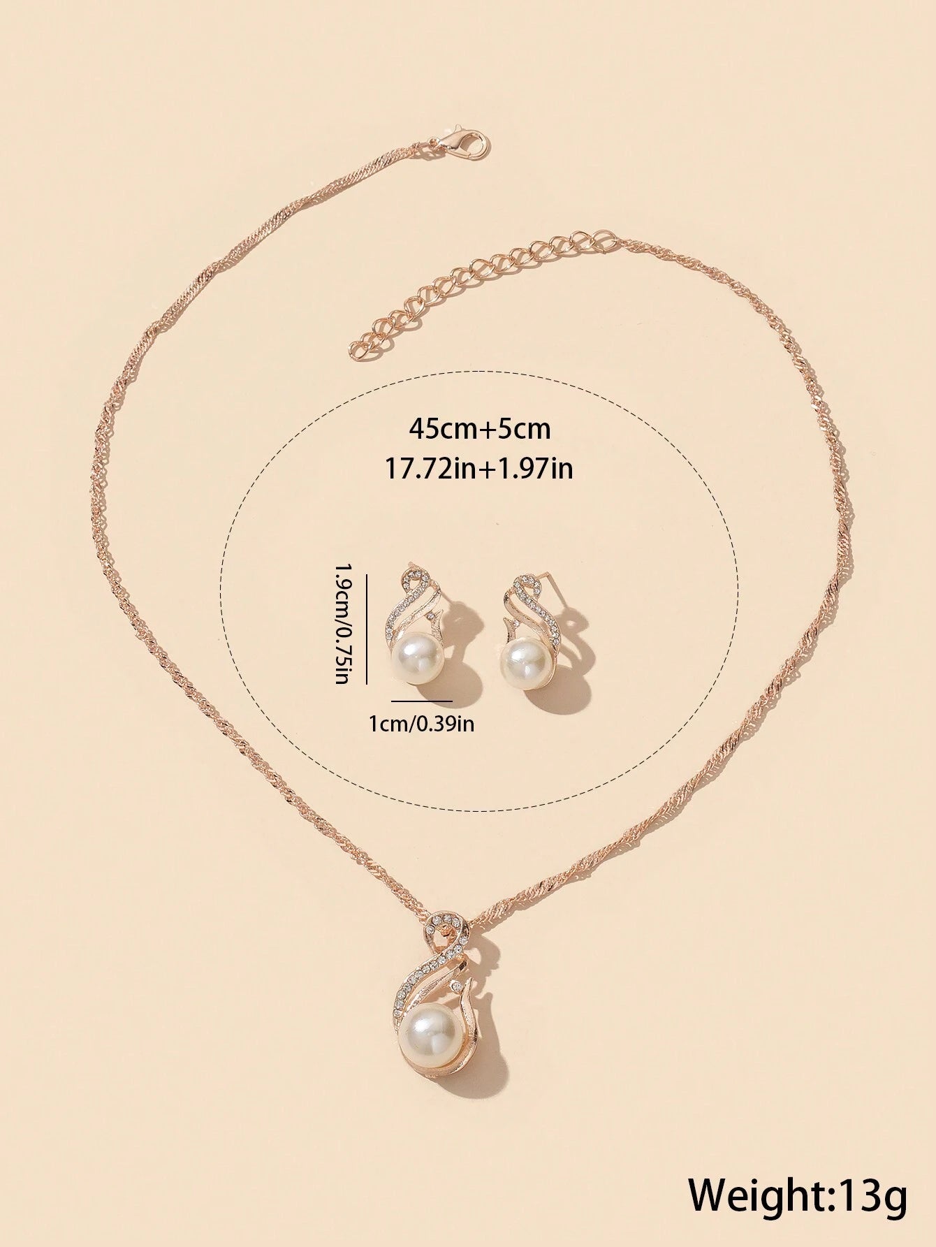 1Pc Charming Water Drop Shaped Rhinestone & Faux Pearl Pendant Necklace and 1Pair Earrings, Birthday/Festival Gift for Women